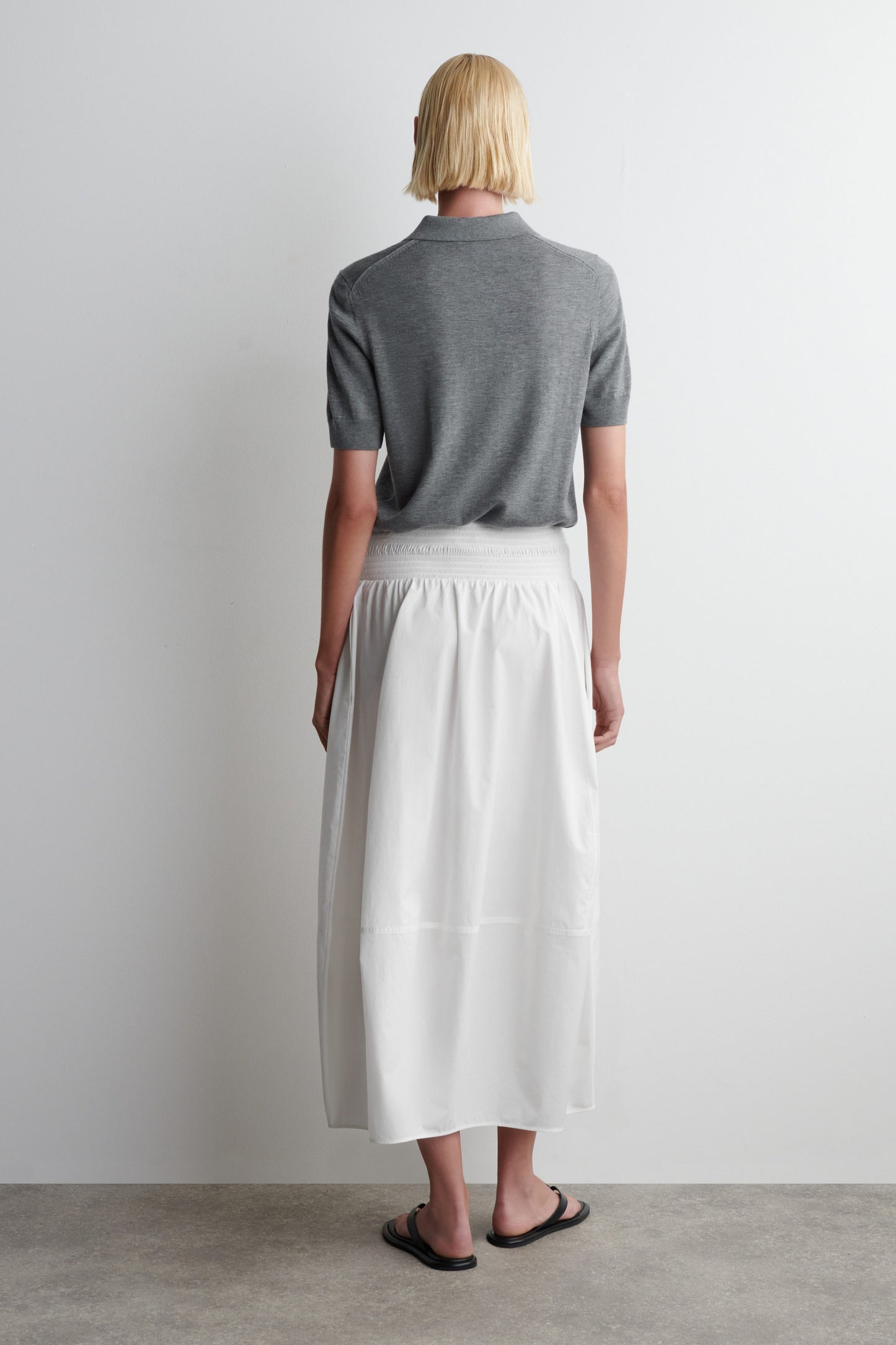 Smocked Panelled Midi Skirt