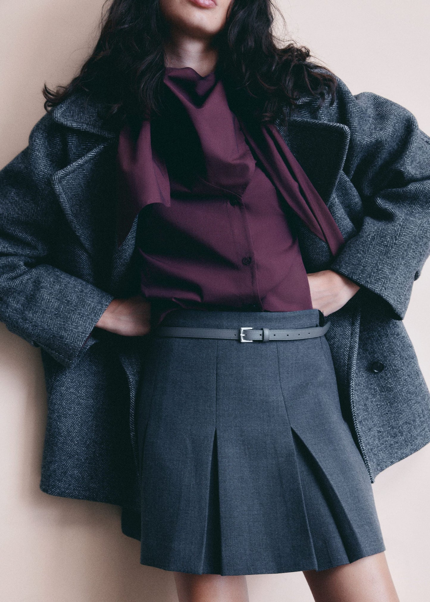 Pleated Wool Mini Skirt
