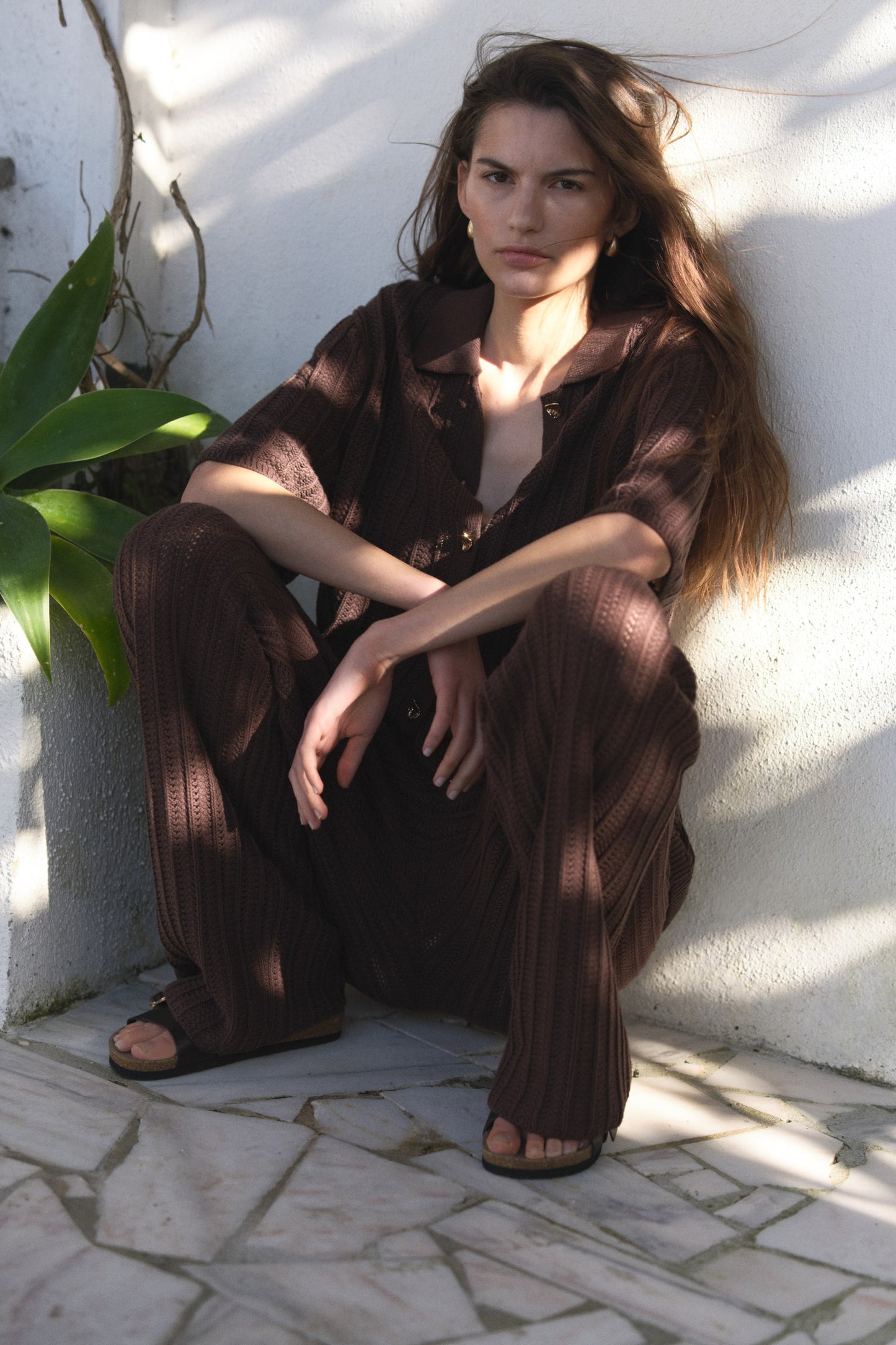 Crochet-look trousers