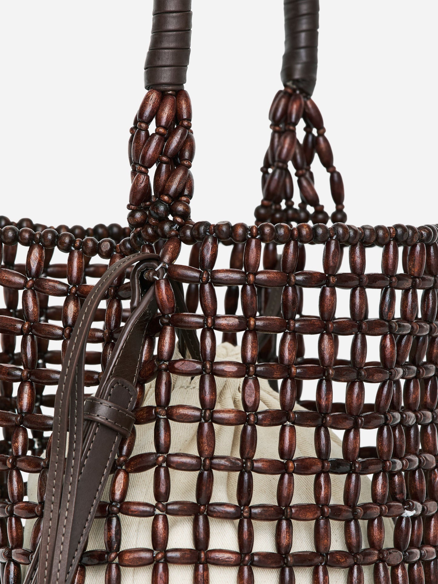 Leather-Trim Beaded Bag