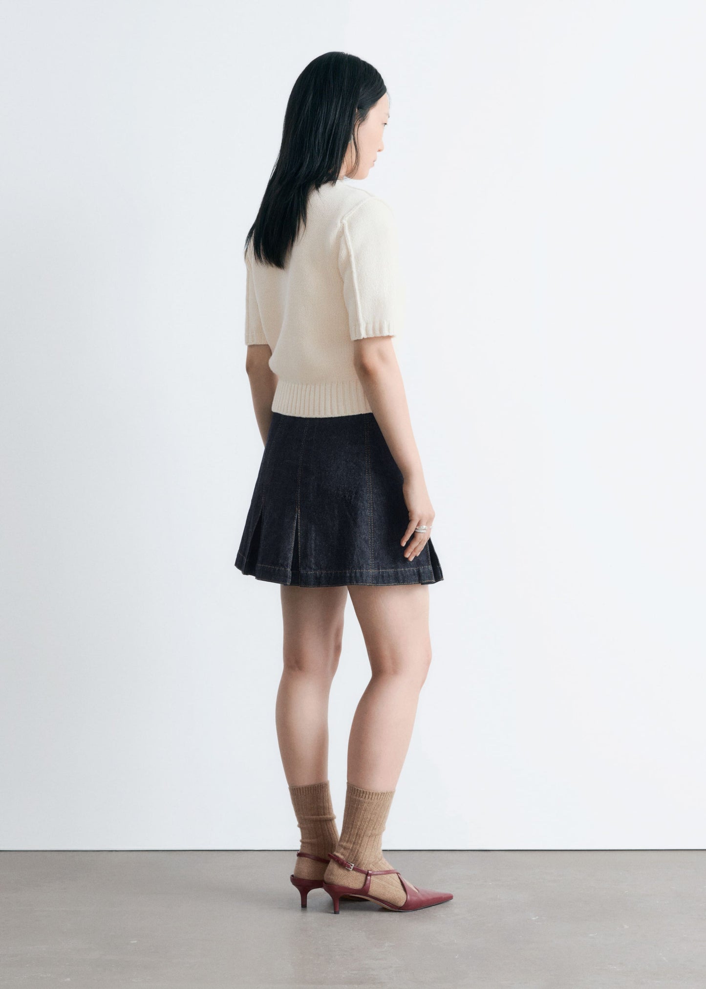 Pleated Denim Mini Skirt