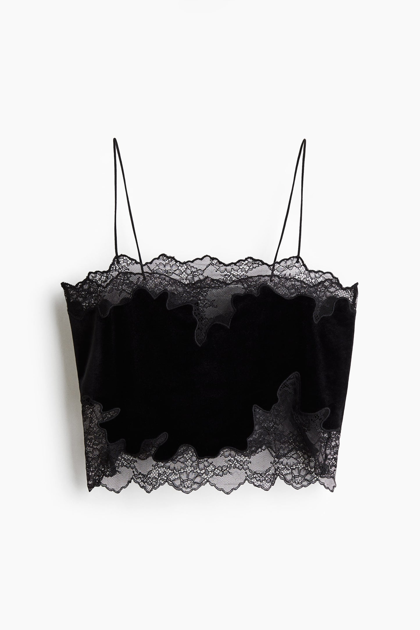 Lace-trimmed velour strappy top