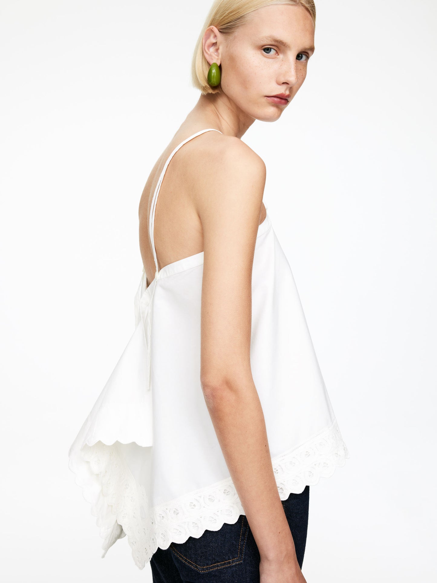 Embroidery-Detail Strap Top