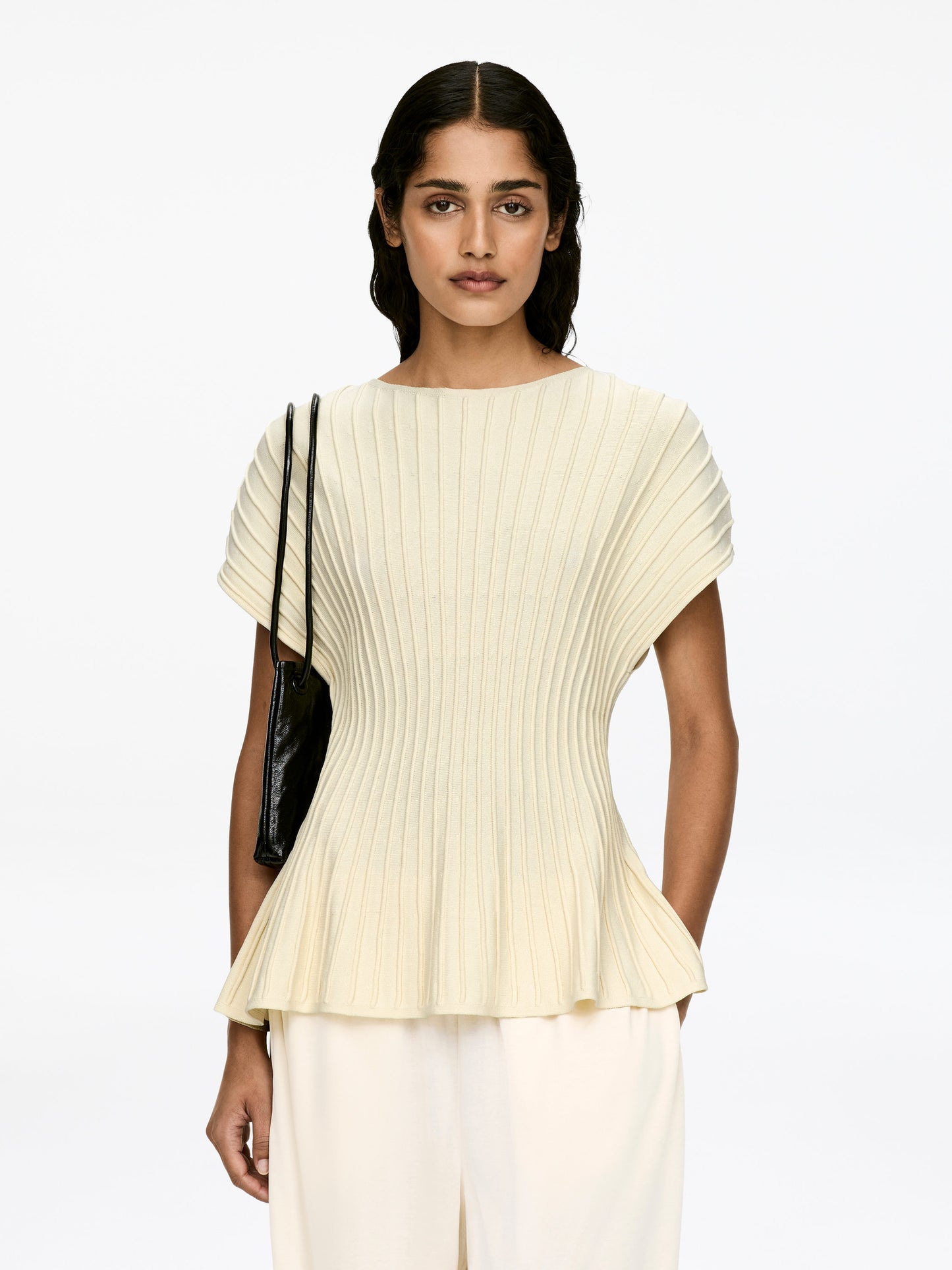Fine-Knit Peplum Top