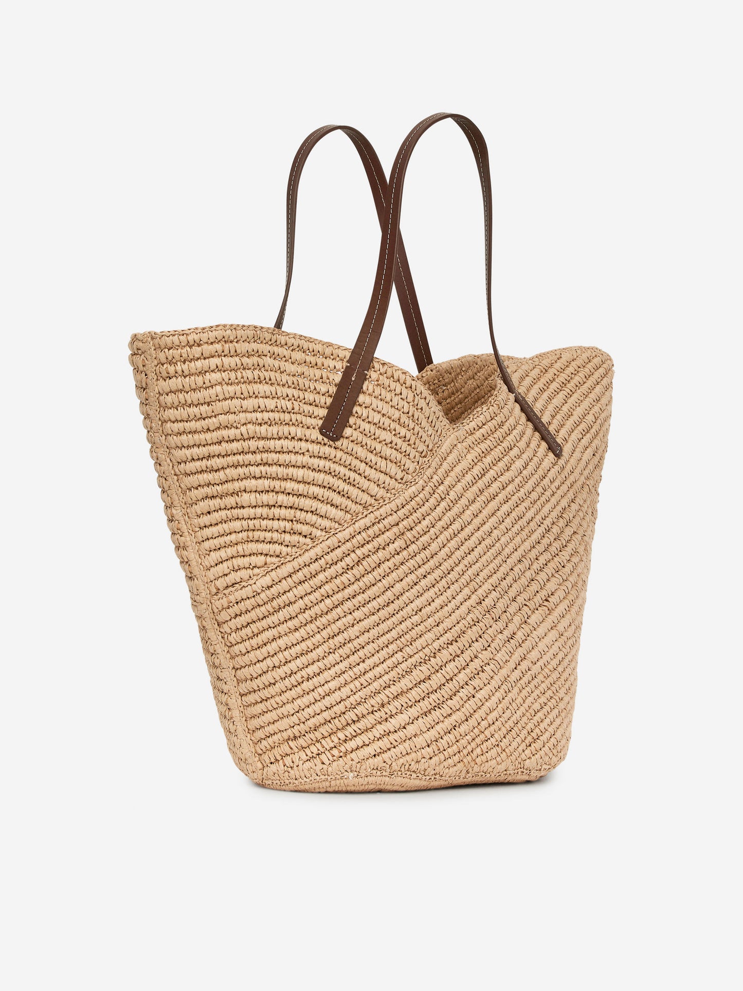 Leather-Detail Straw Tote