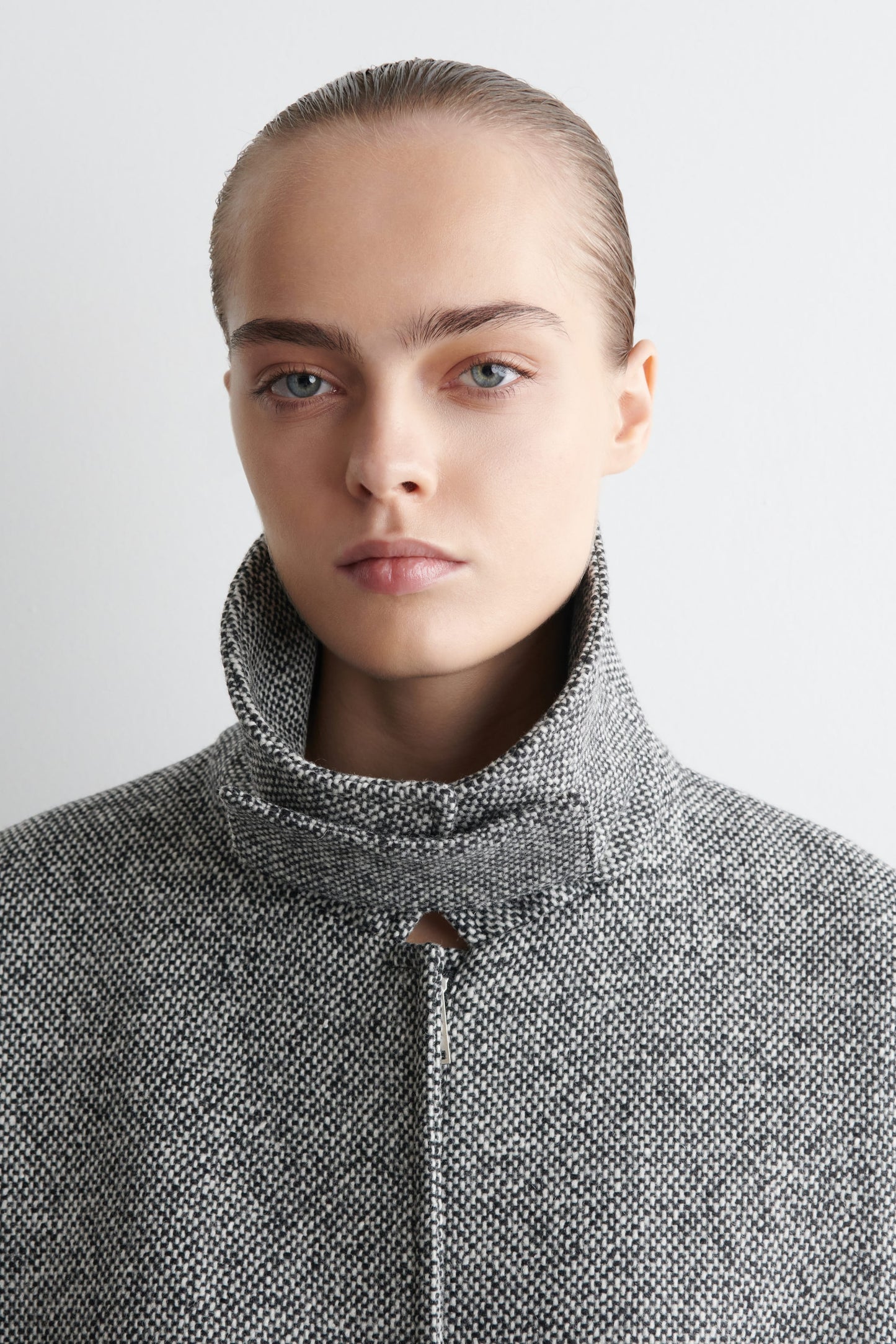 Wool-Tweed Funnel-Neck Jacket