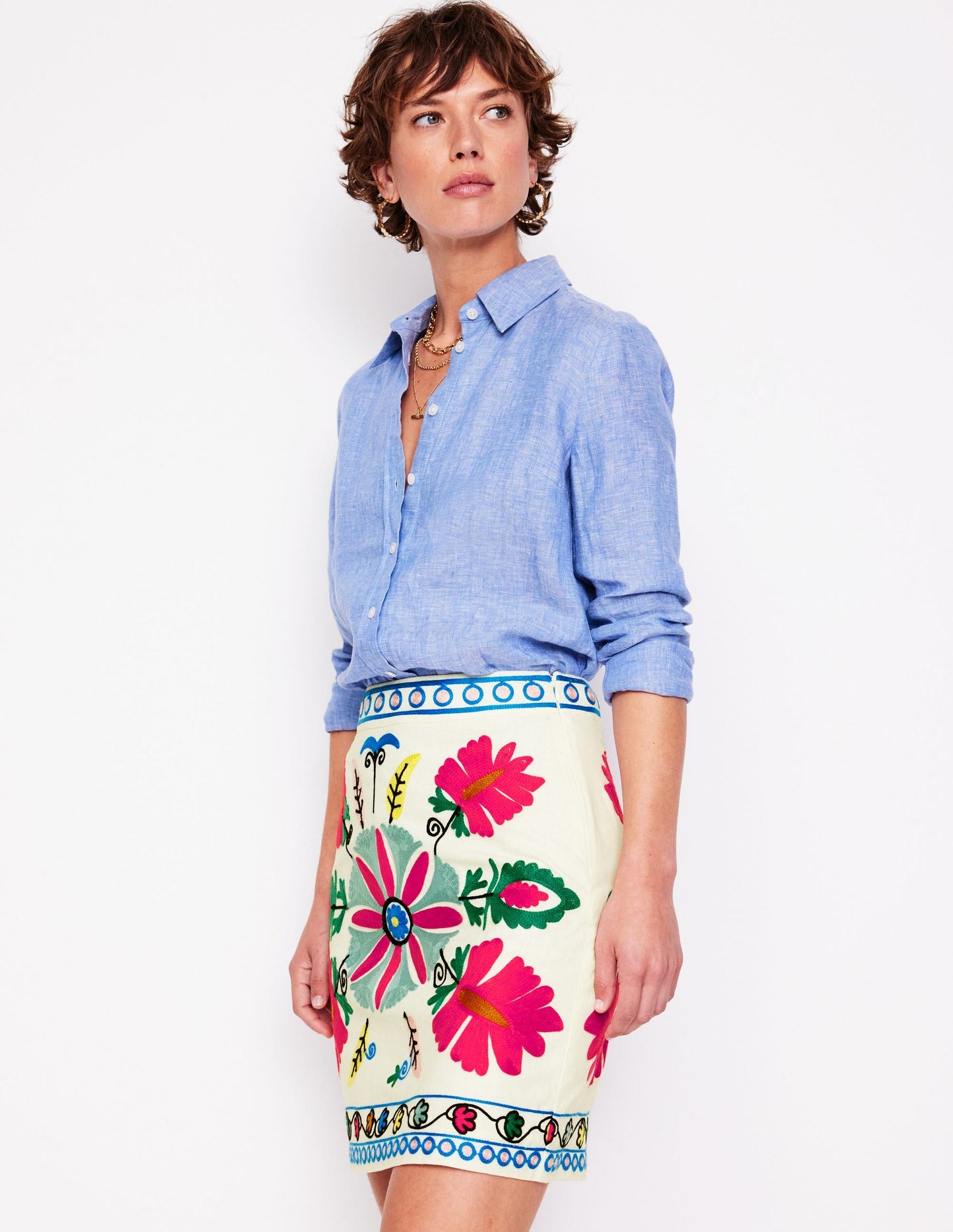 Aline Embroidered Linen Skirt