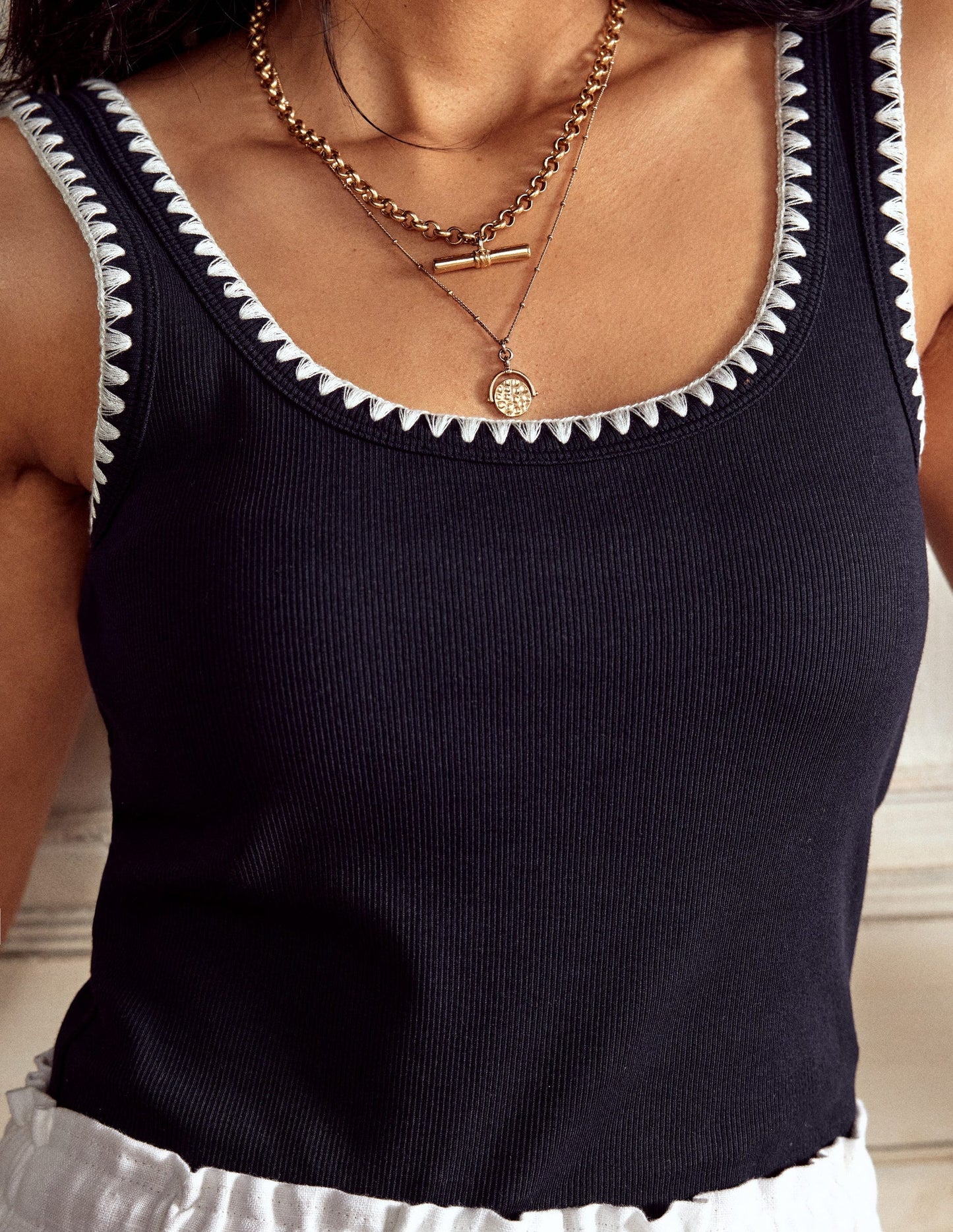 Crochet Trim Scoop Neck Vest