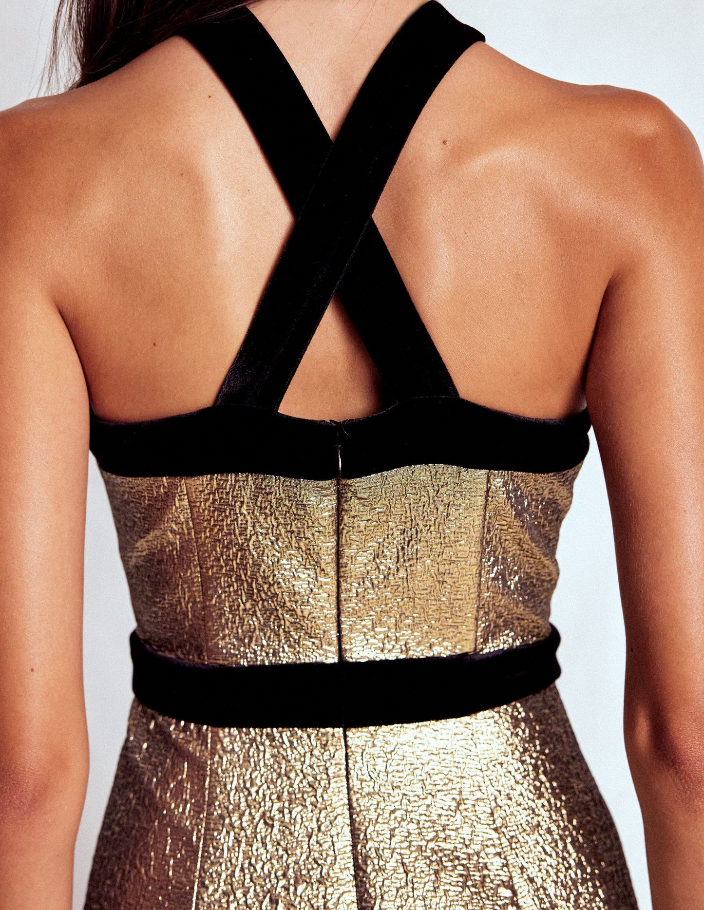 Halter Fit & Flare Gold Dress