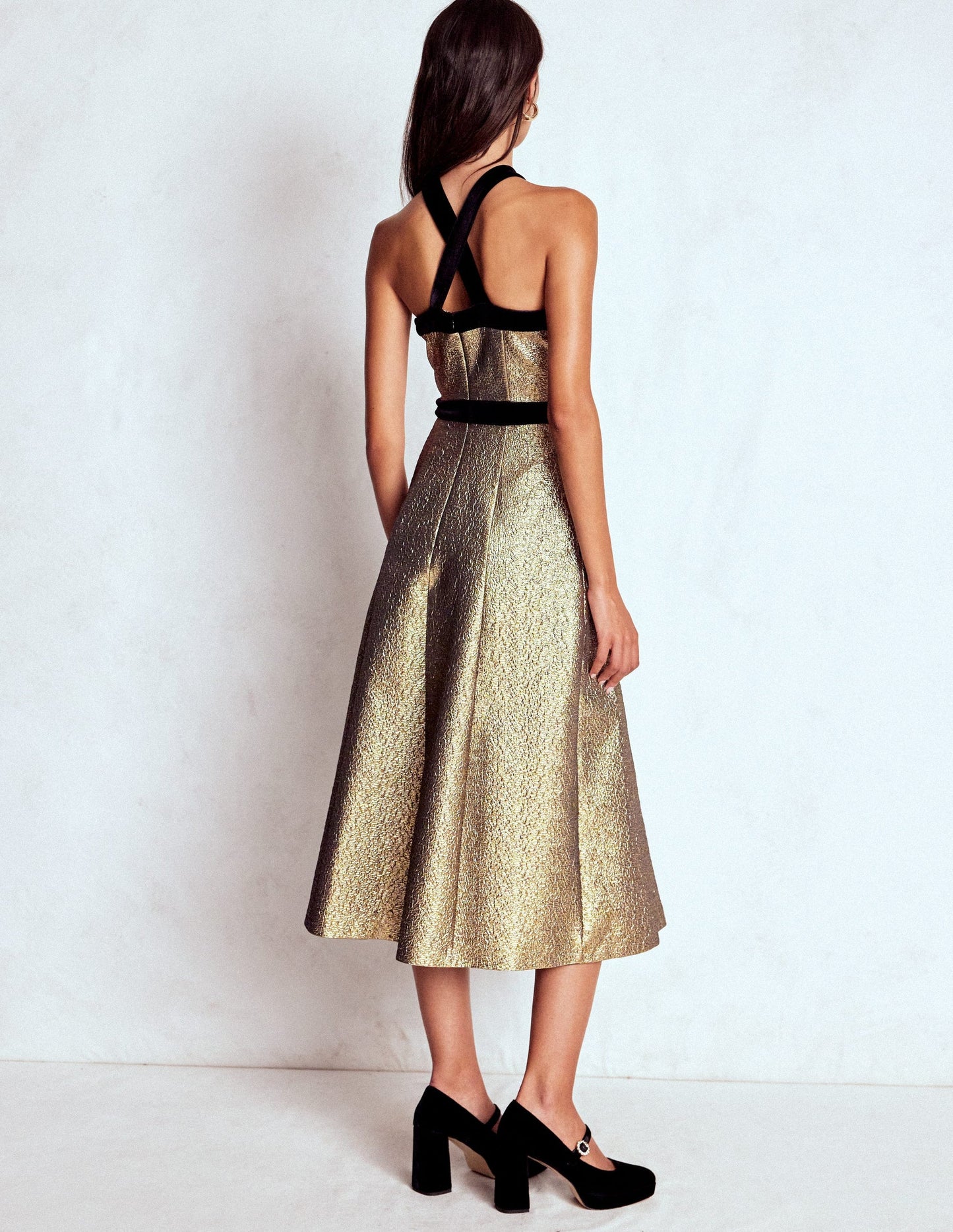 Halter Fit & Flare Gold Dress