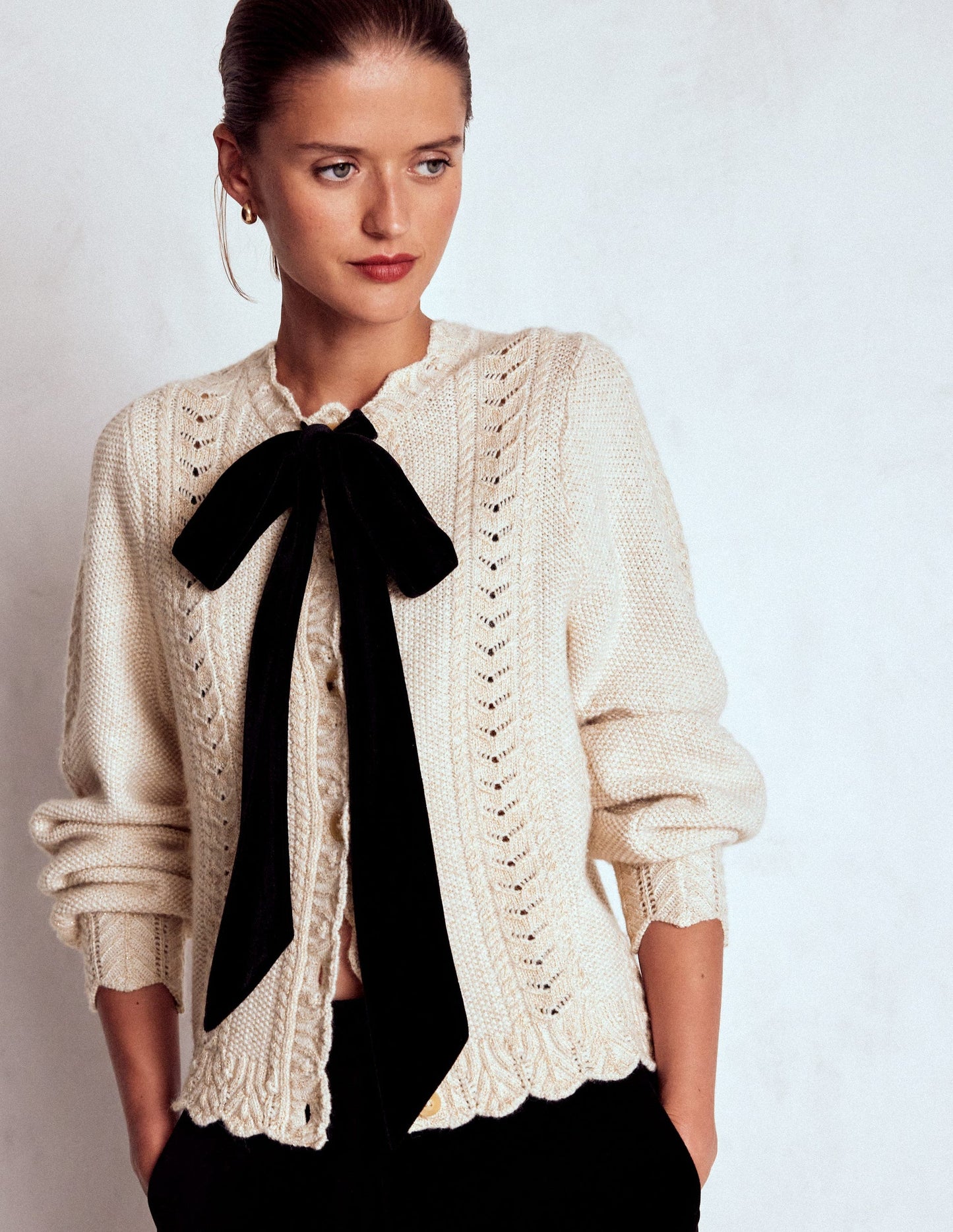 Velvet Bow Cable Cardigan