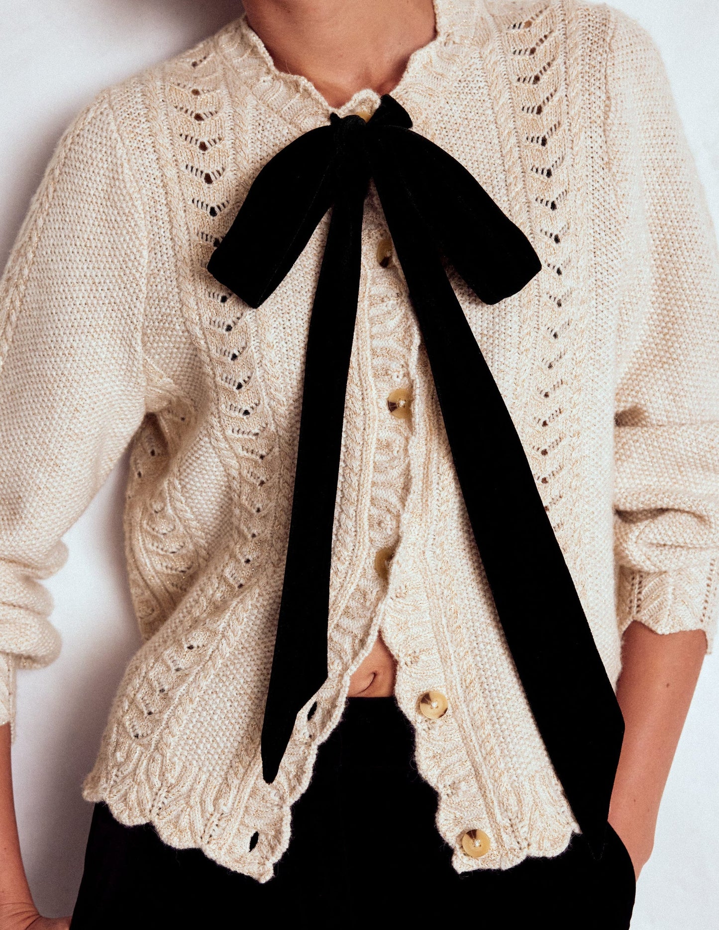 Velvet Bow Cable Cardigan