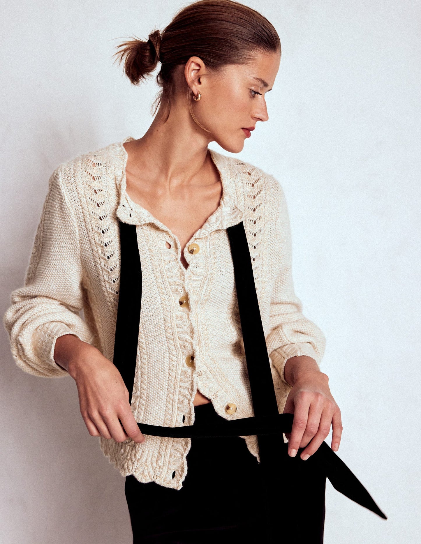 Velvet Bow Cable Cardigan