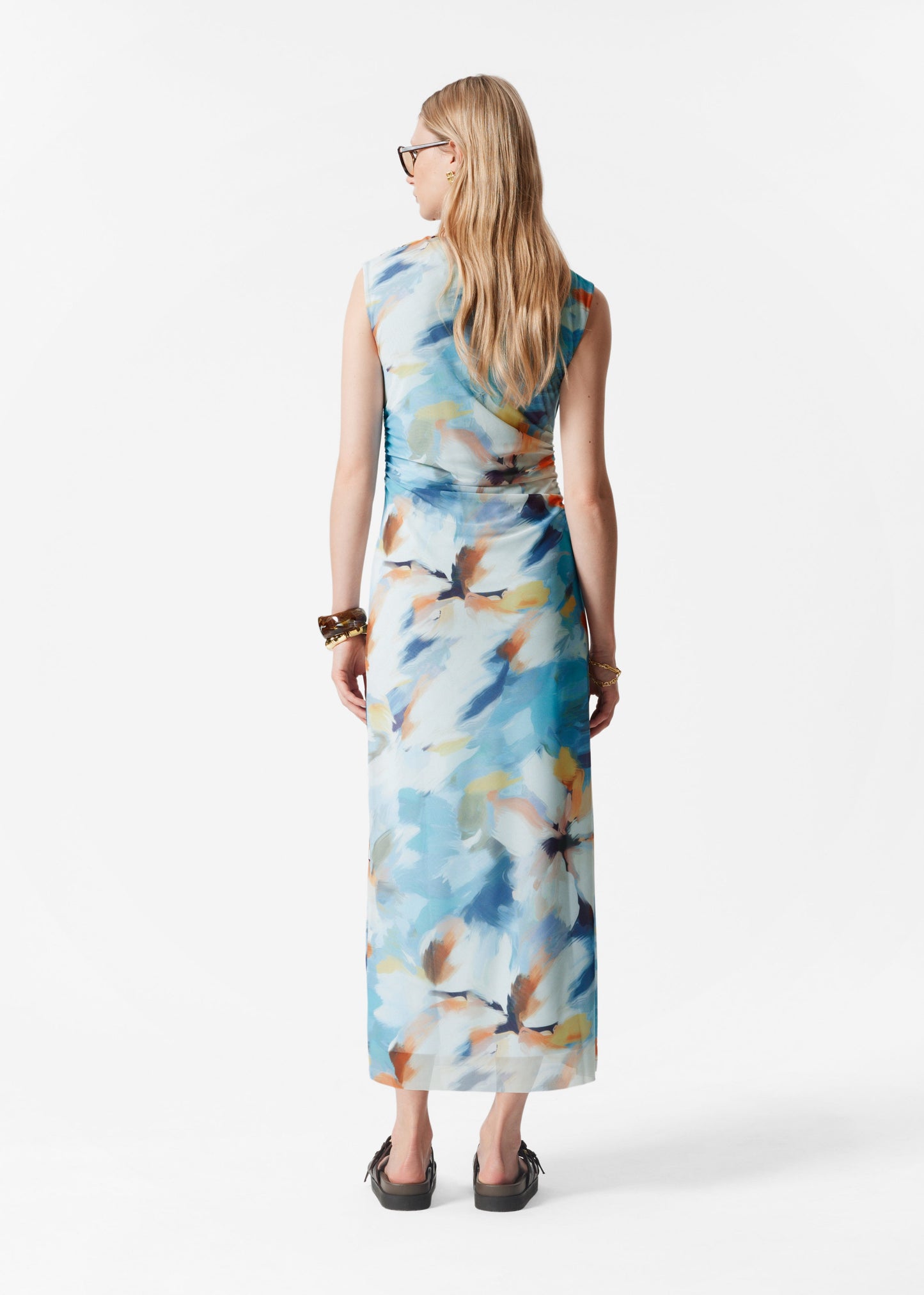 Draped Sleeveless Midi Dress
