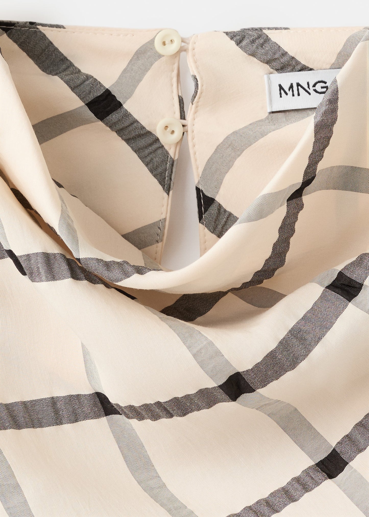 Check dress with draped collar