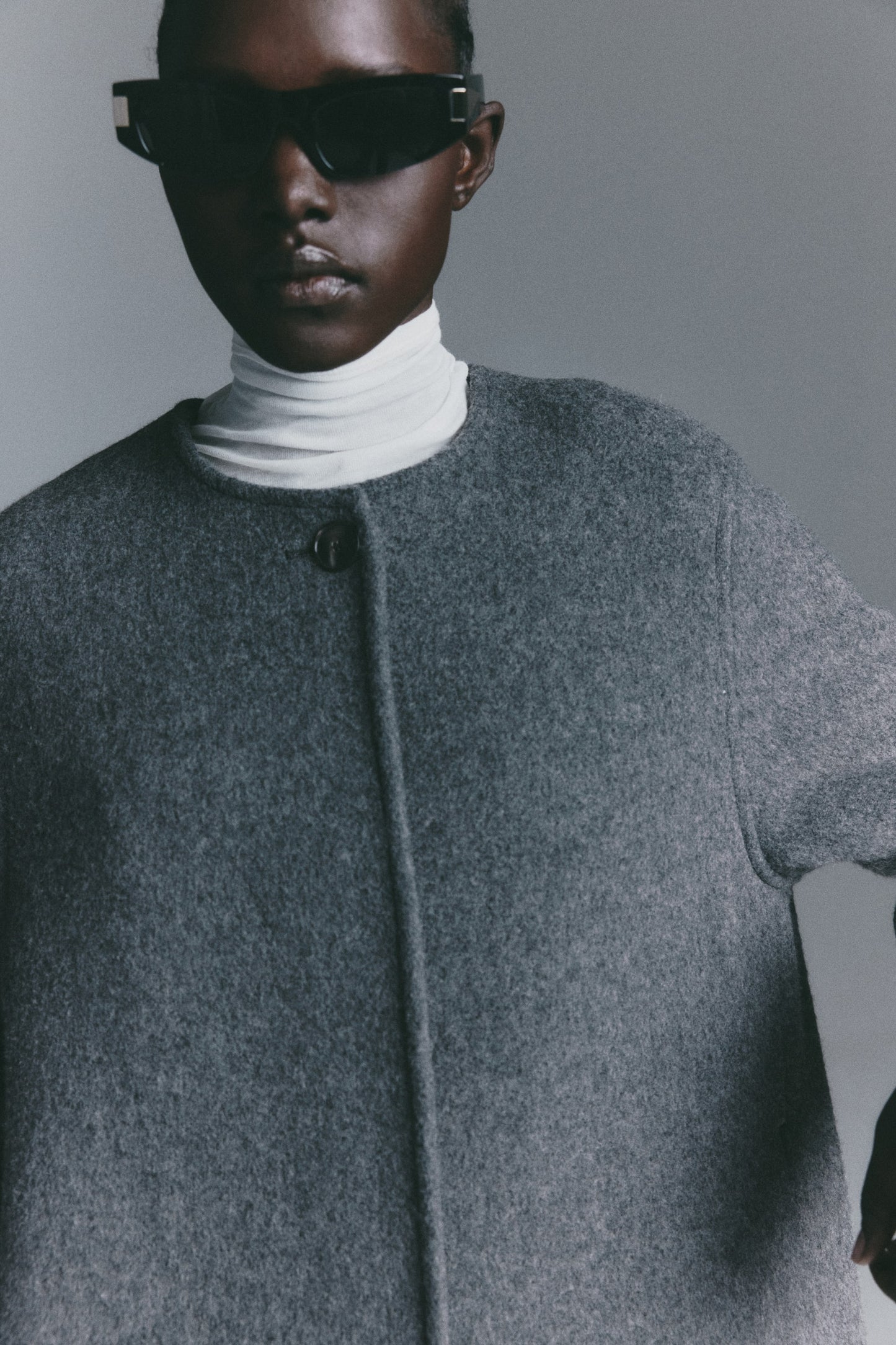 Scarf-detail wool-blend coat
