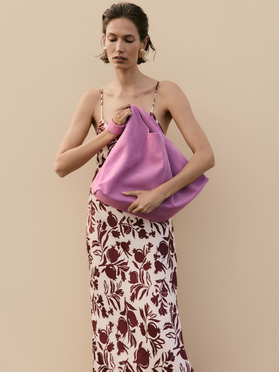 Suede shopper bag with pouch