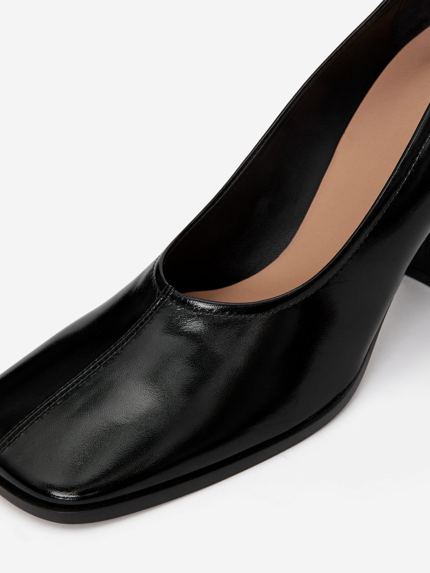 Block Heel Leather Pumps