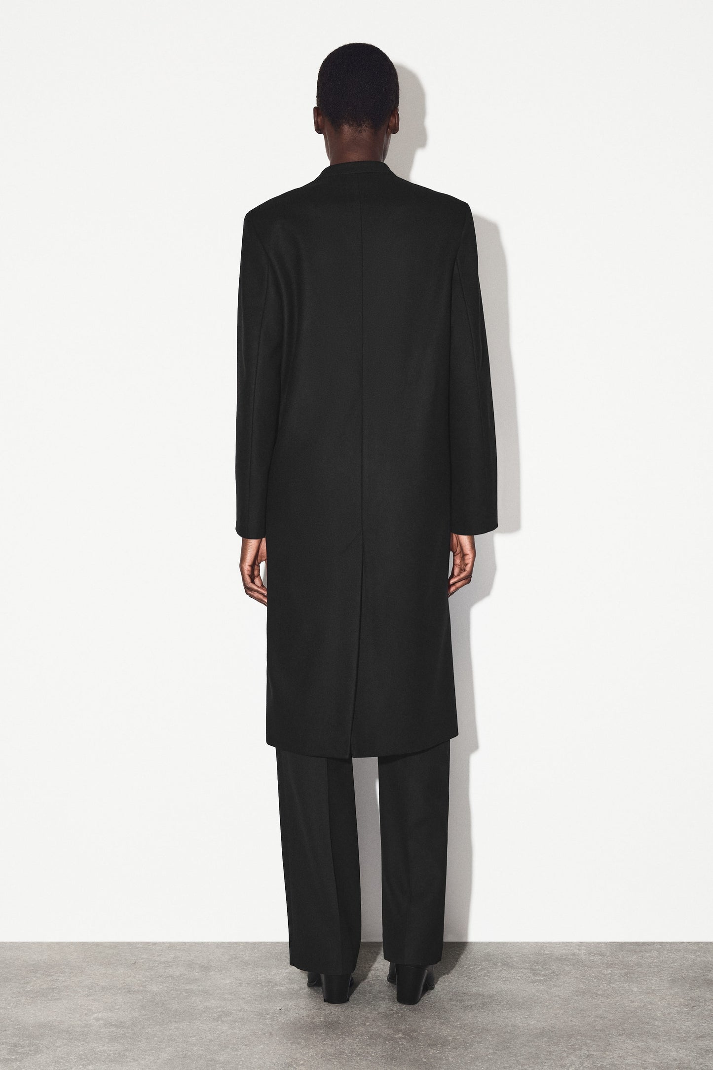 Collarless Wool-Cashmere Coat