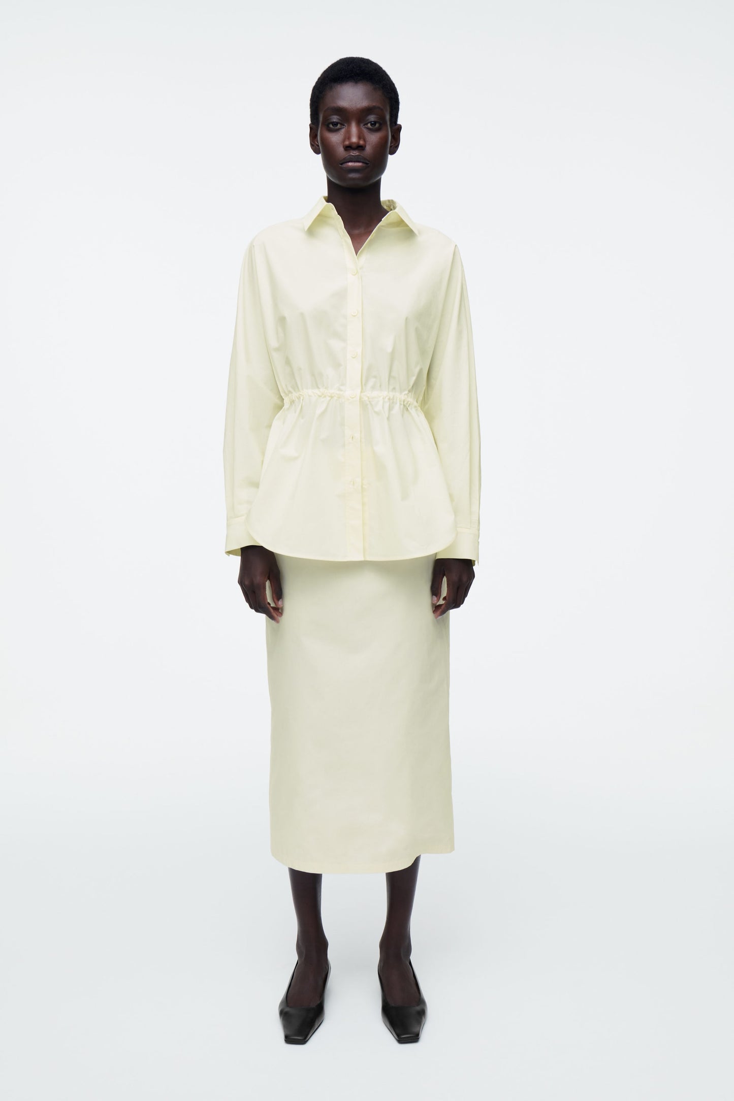 Cotton drawstring midi skirt
