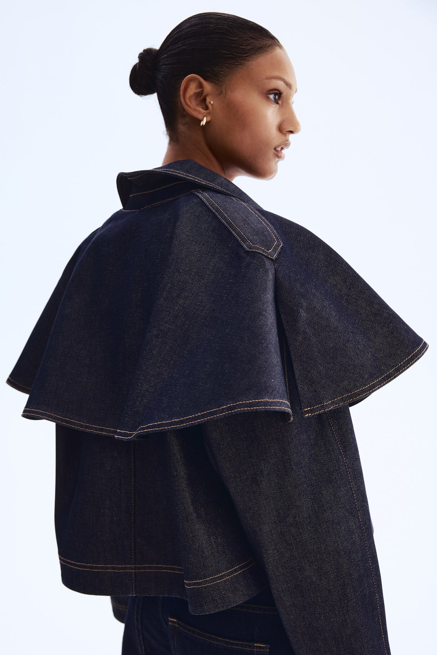 Cape-detail denim jacket