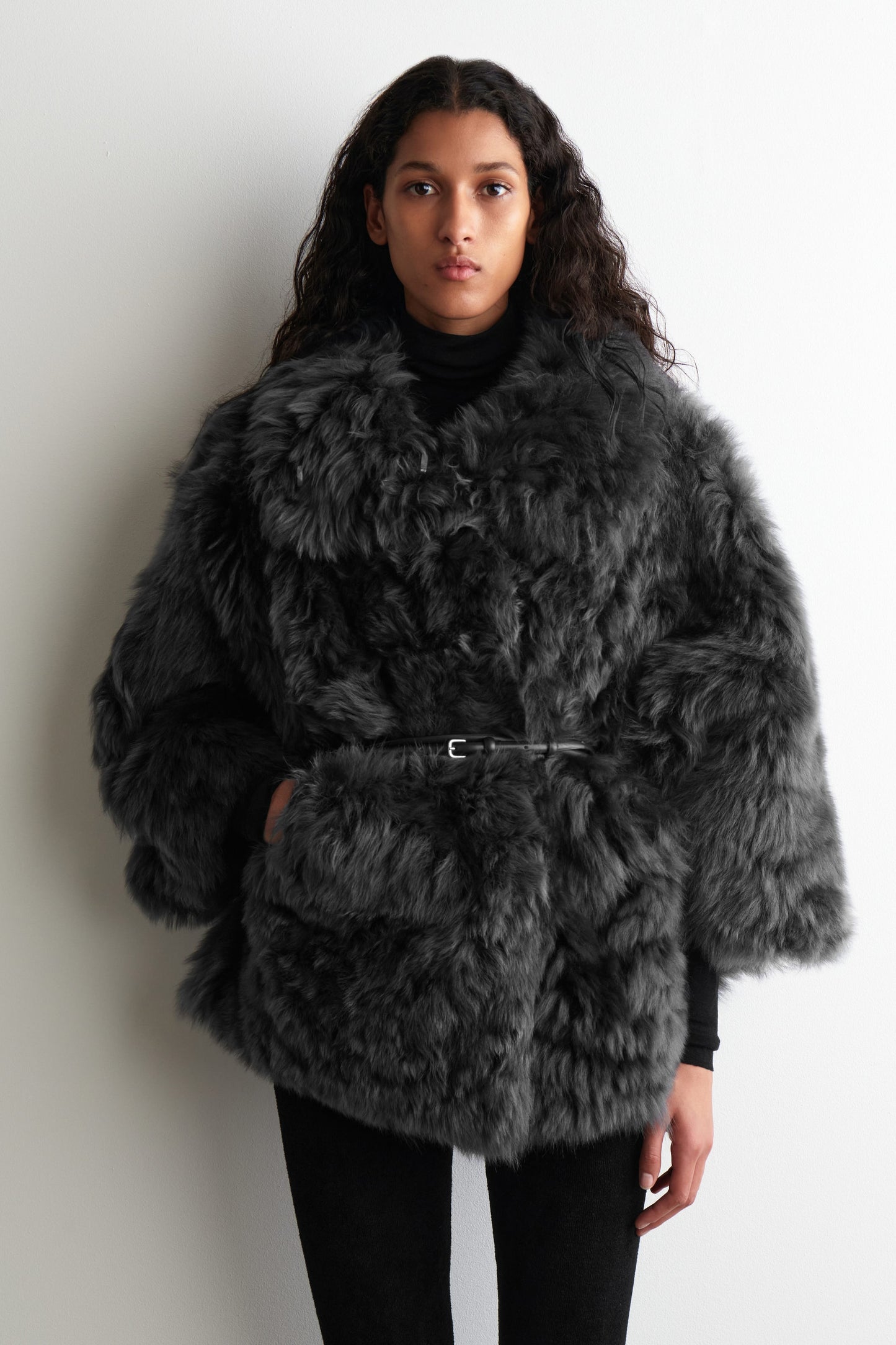 Funnel-Neck Shearling Jacket