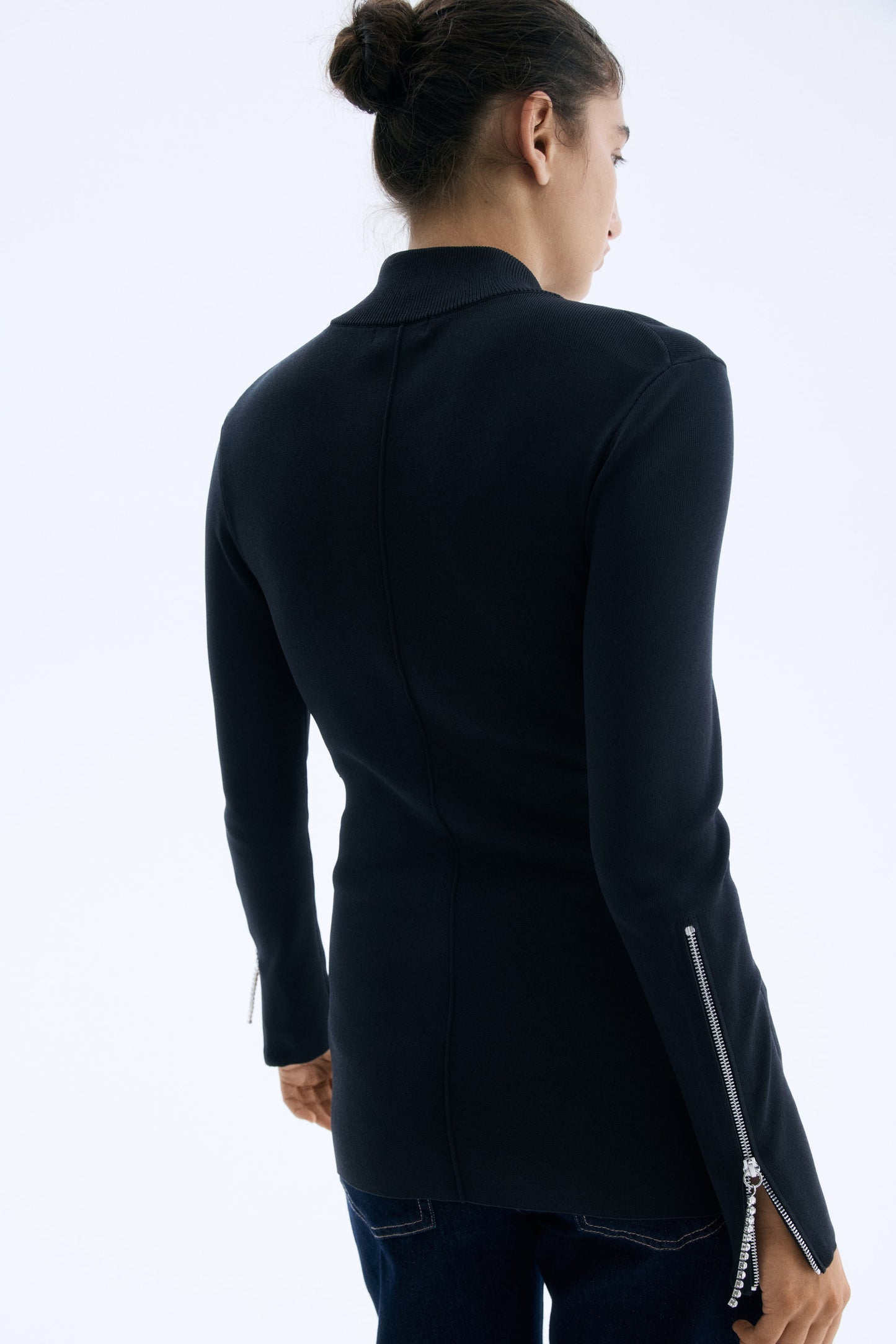 Rhinestone-detail zip-through top