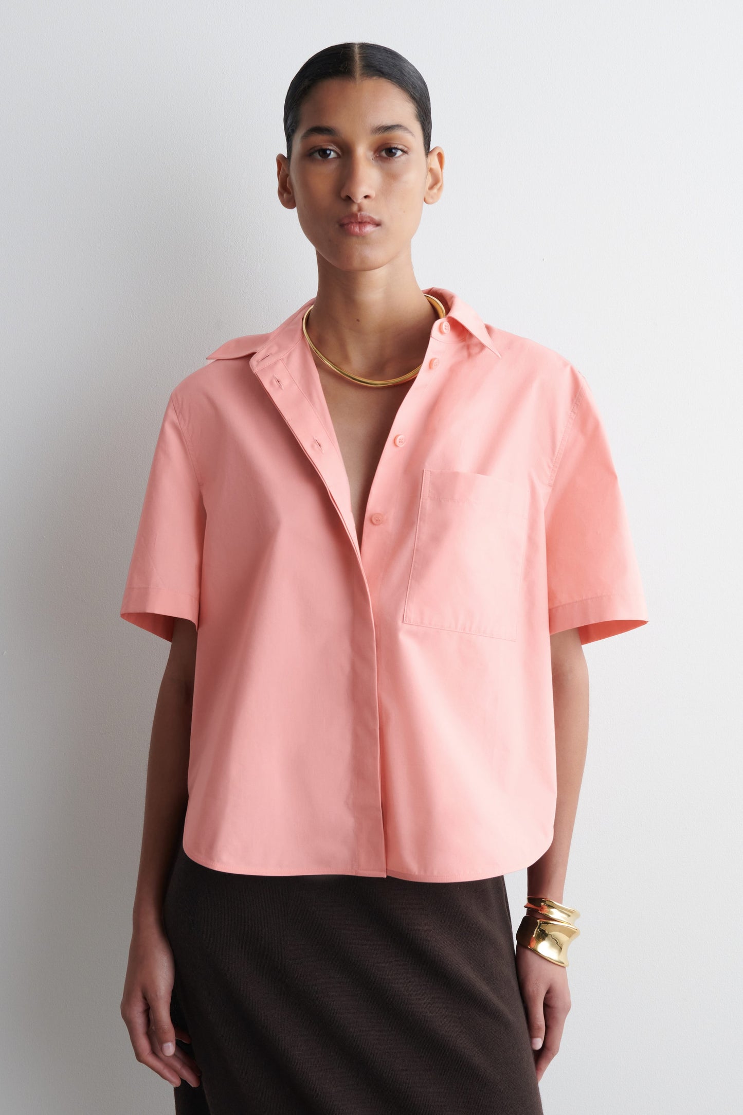 Cropped Short-Sleeved Cotton Shirt