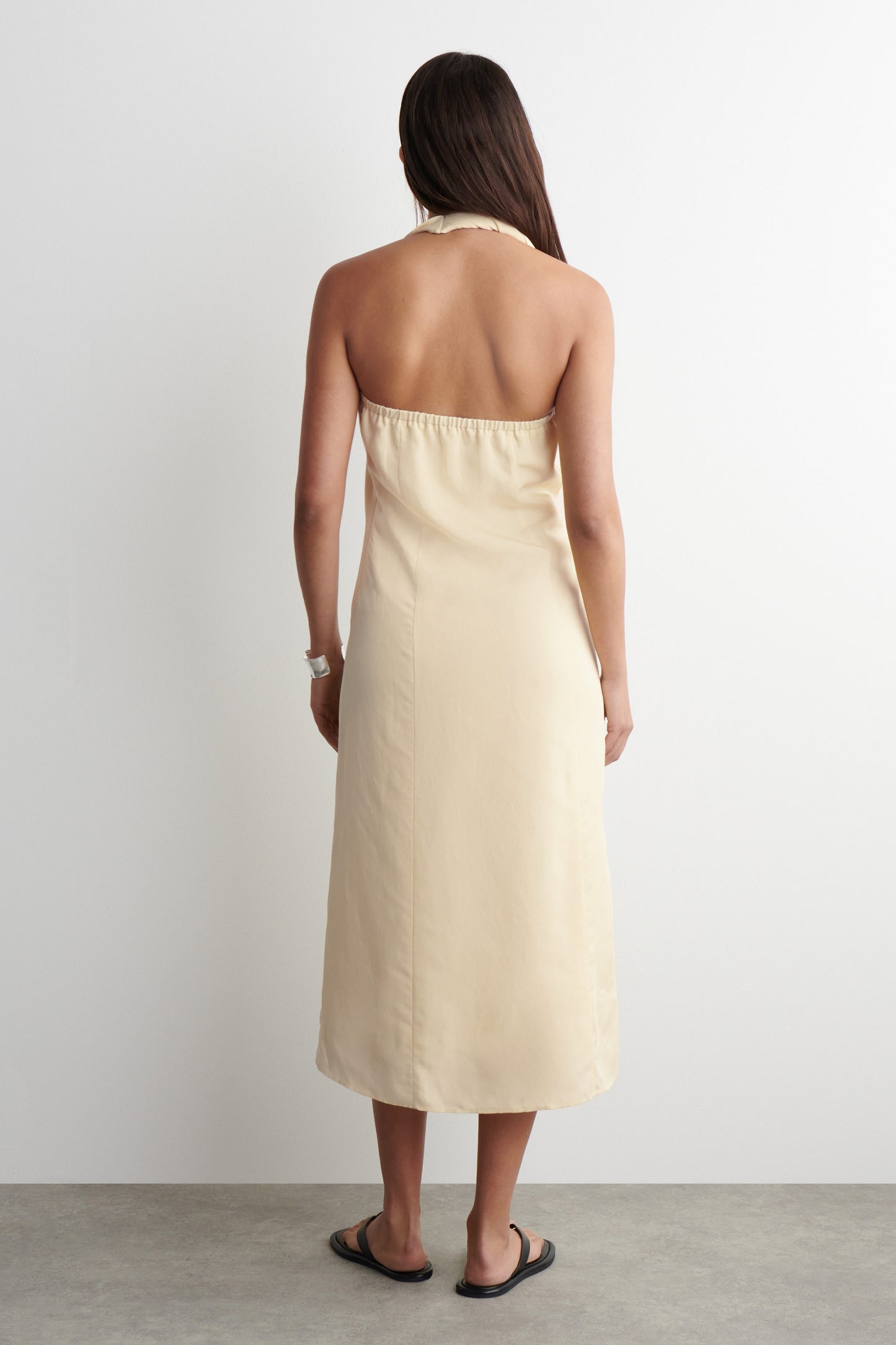 Twisted linen-blend halterneck dress