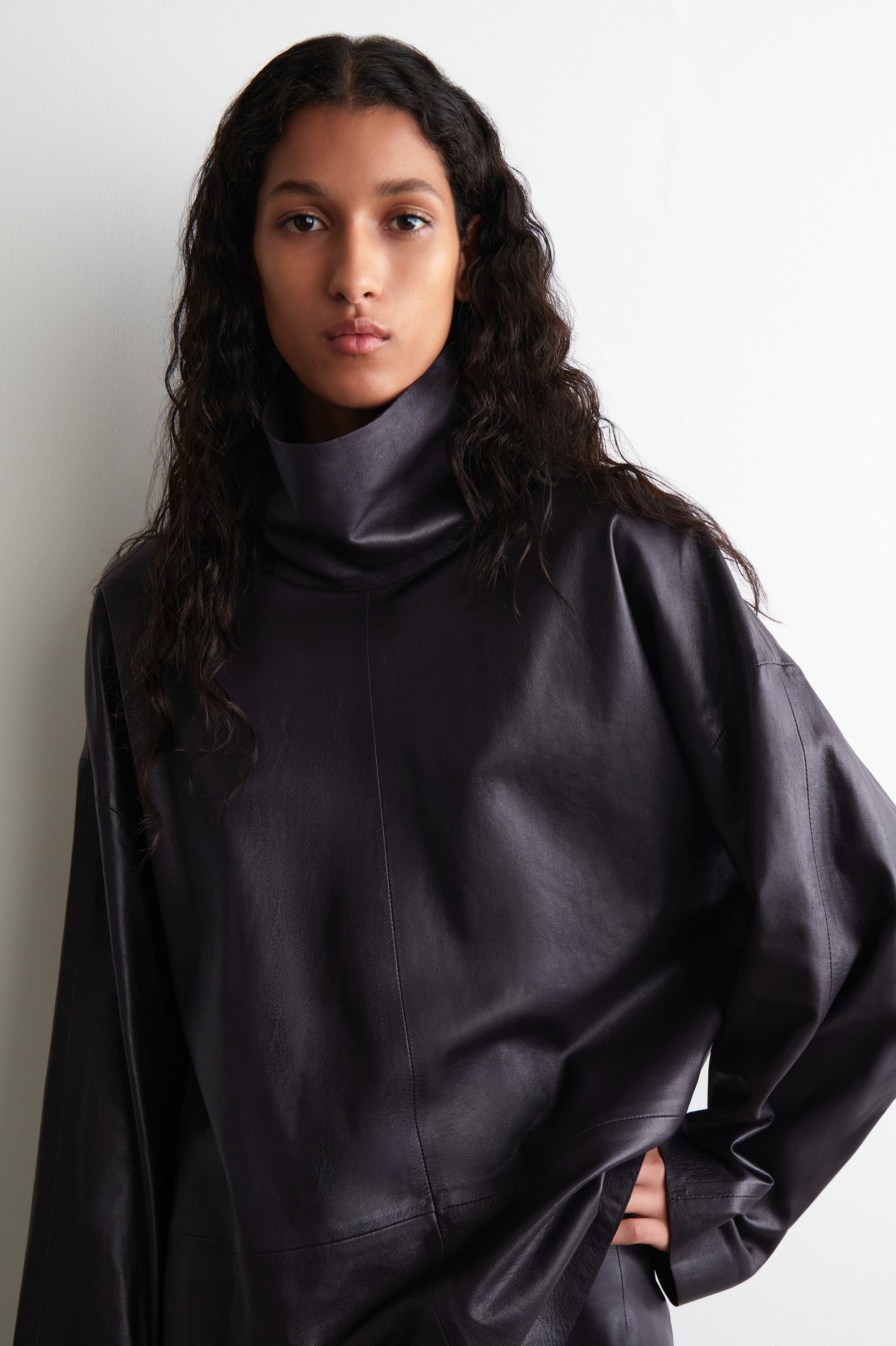 Leather Funnel-Neck Top
