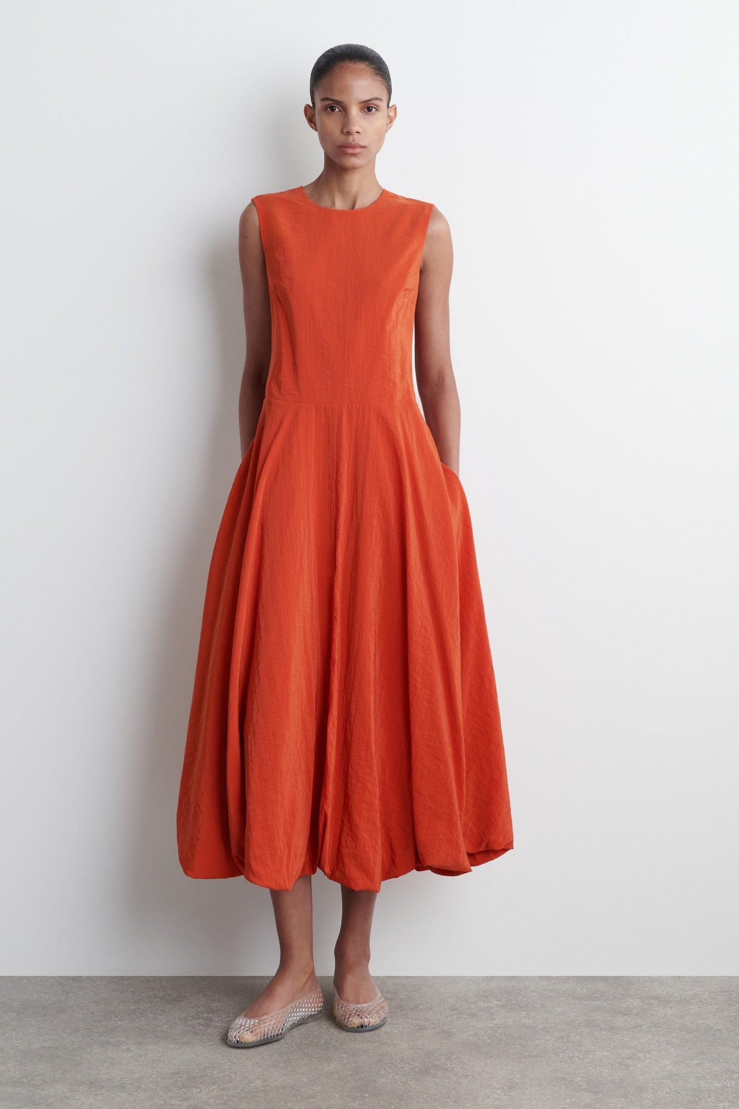 Sleeveless Bubble-Hem Midi Dress