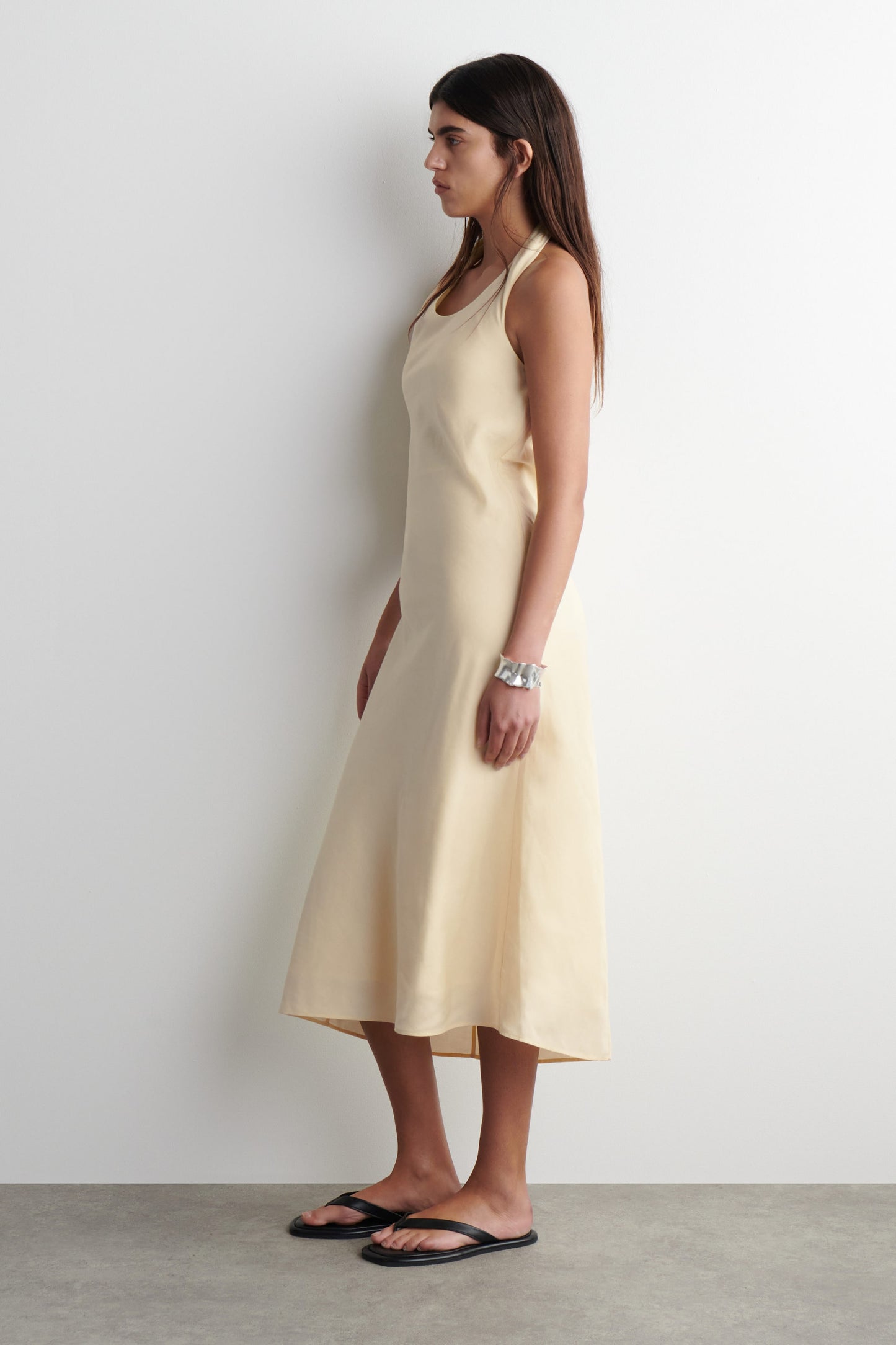 Twisted linen-blend halterneck dress