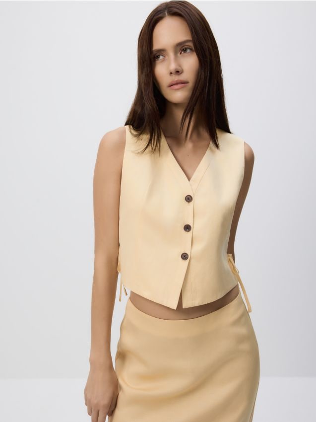 Linen blend midi skirt