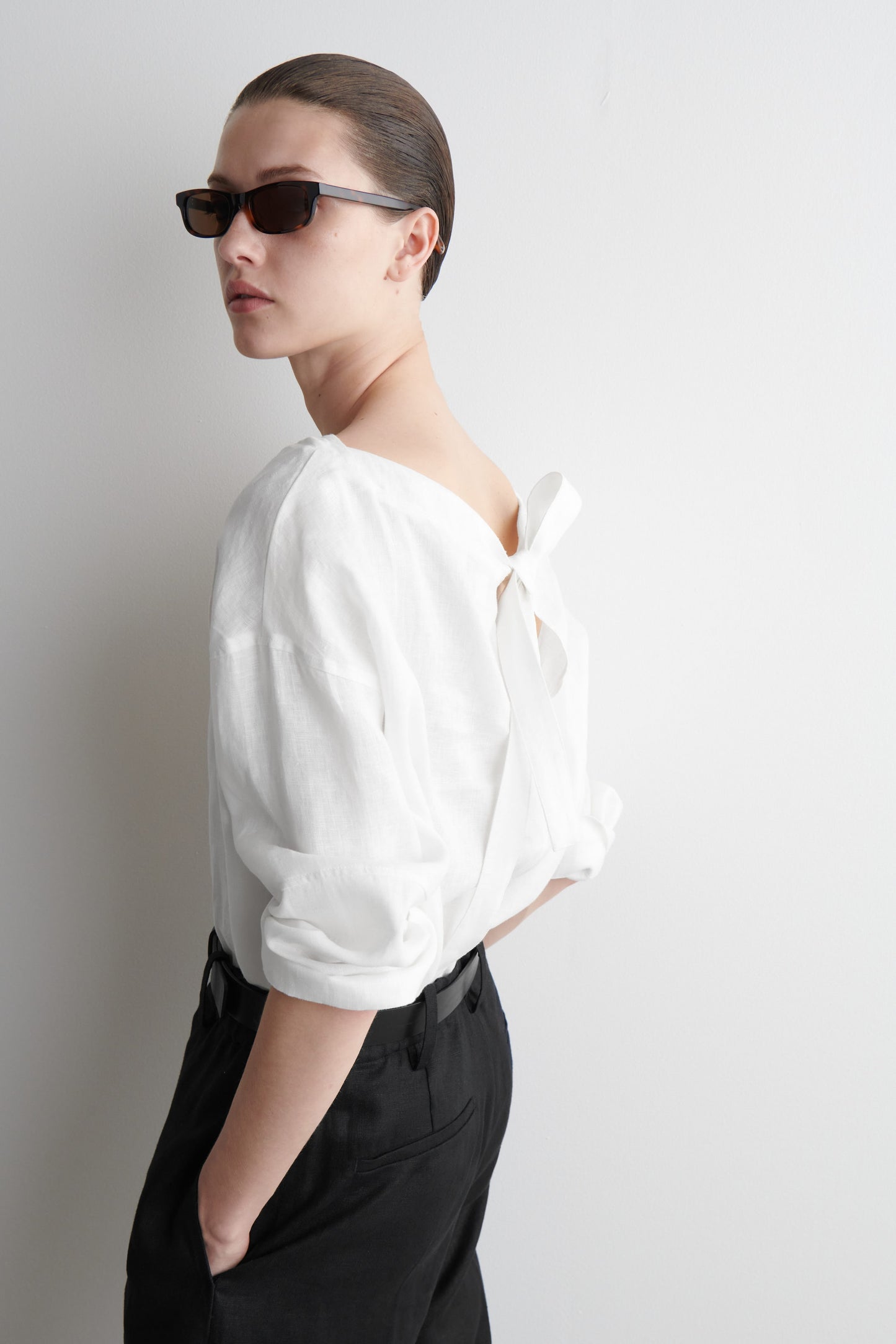 Tie-detail linen blouse