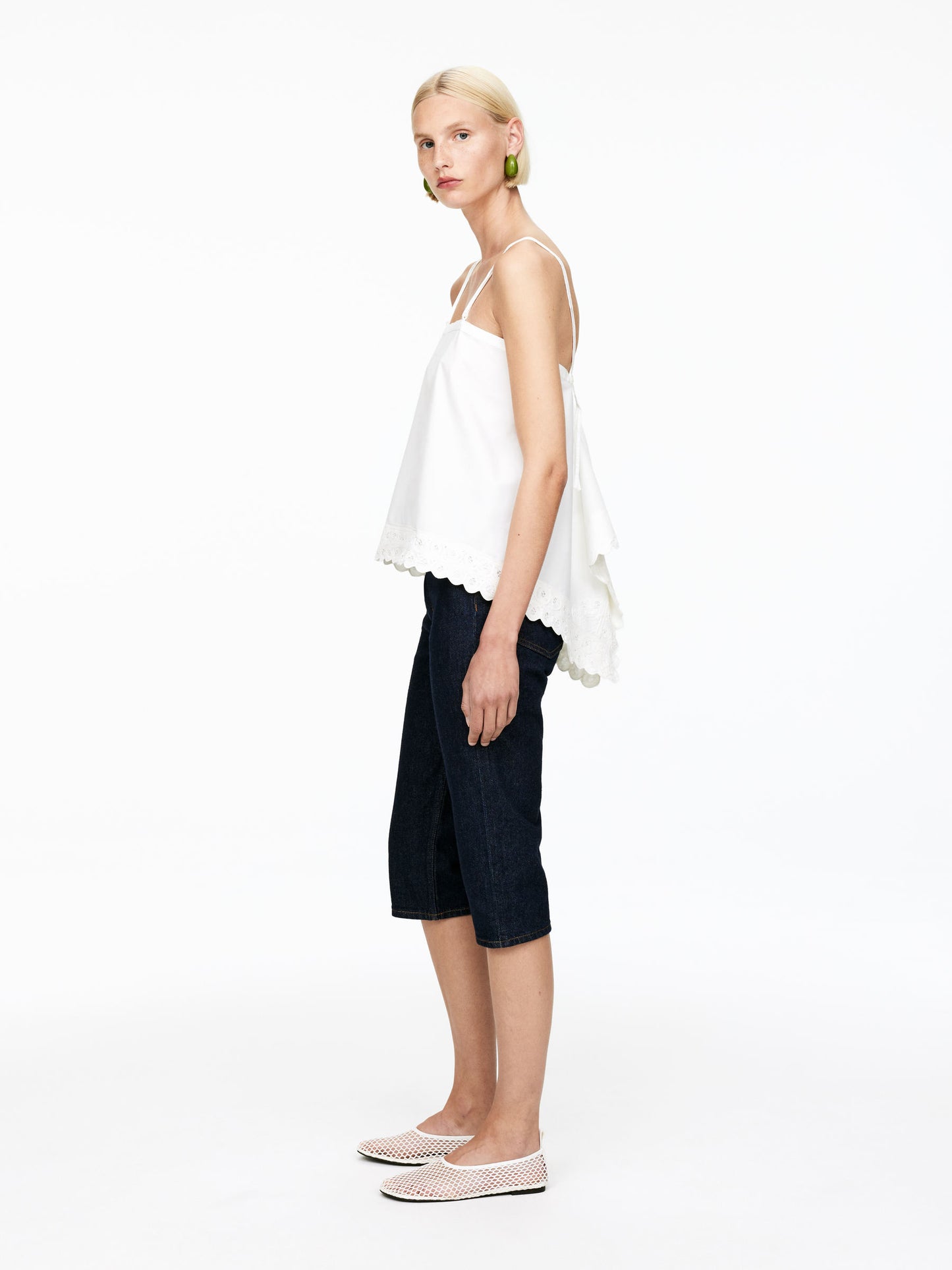 Embroidery-Detail Strap Top