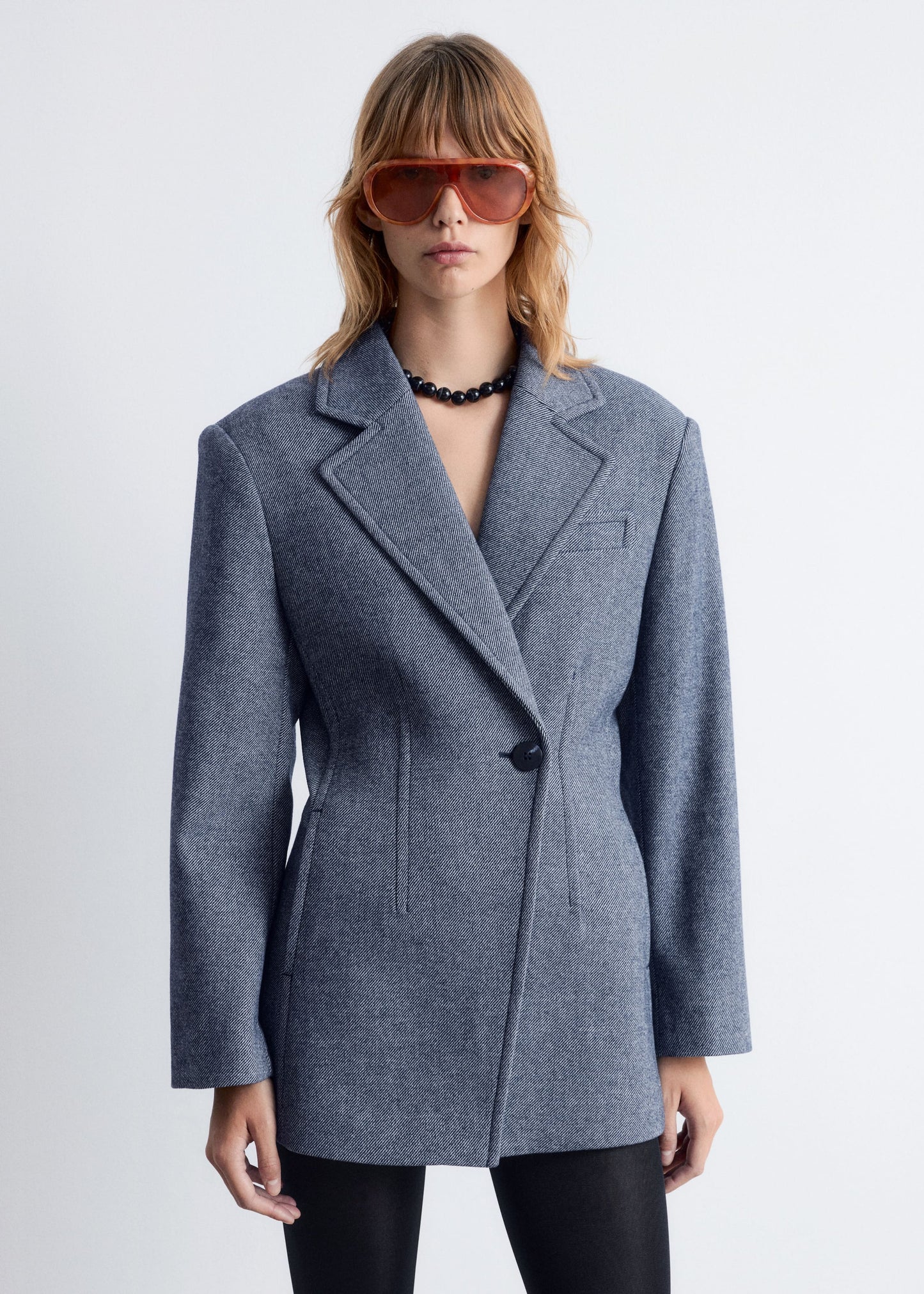 Fitted Shoulder-Pad Blazer