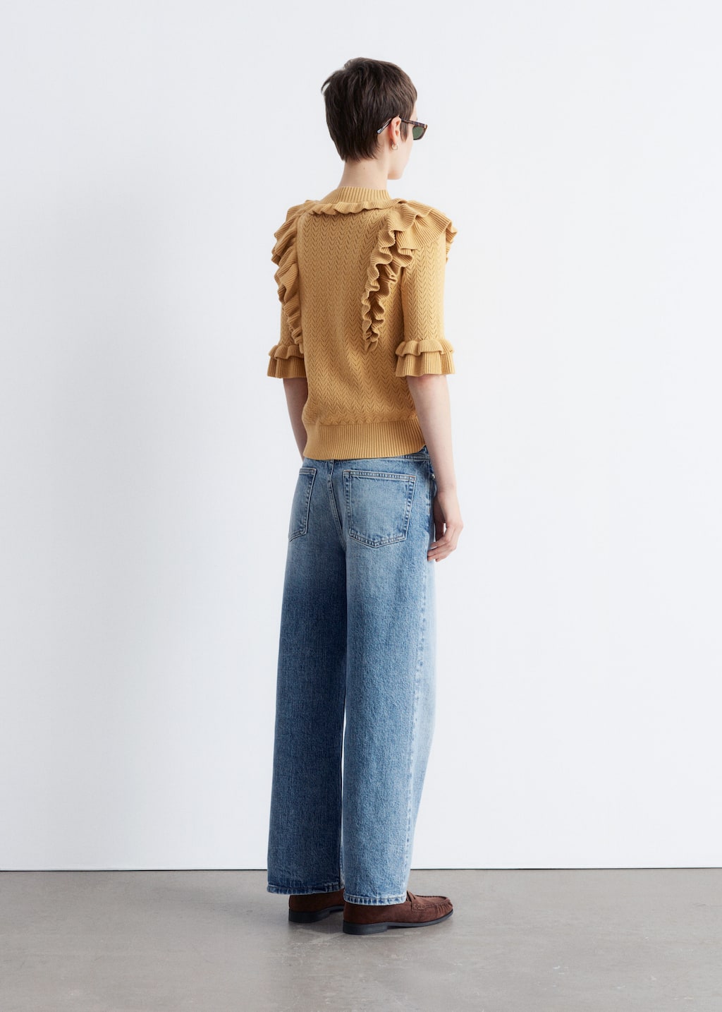 Pointelle-Knit Ruffle Top