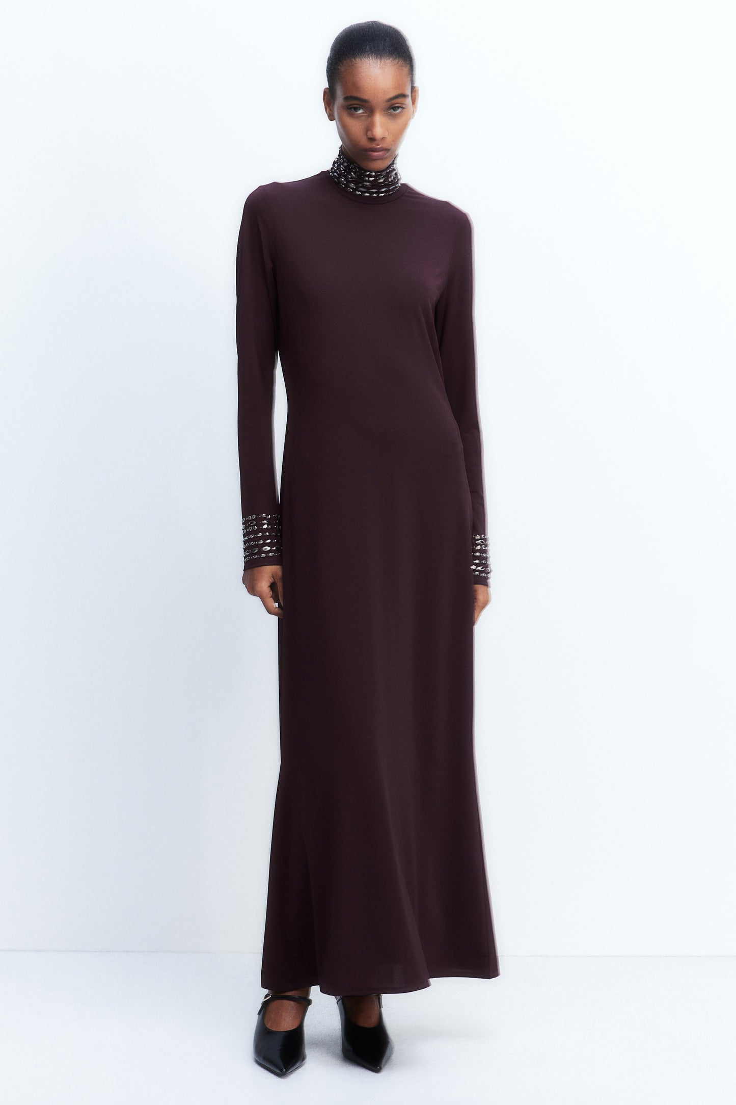 Stud-detail turtleneck dress
