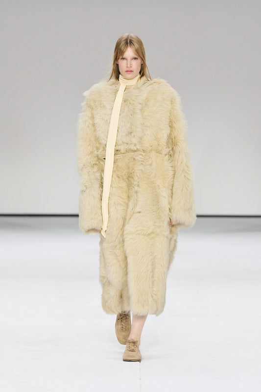 Collarless Shearling Coat