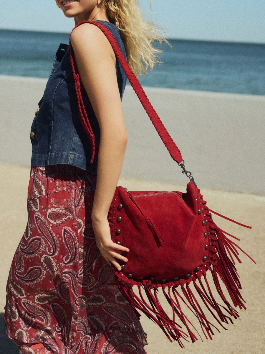 Woven suede bag