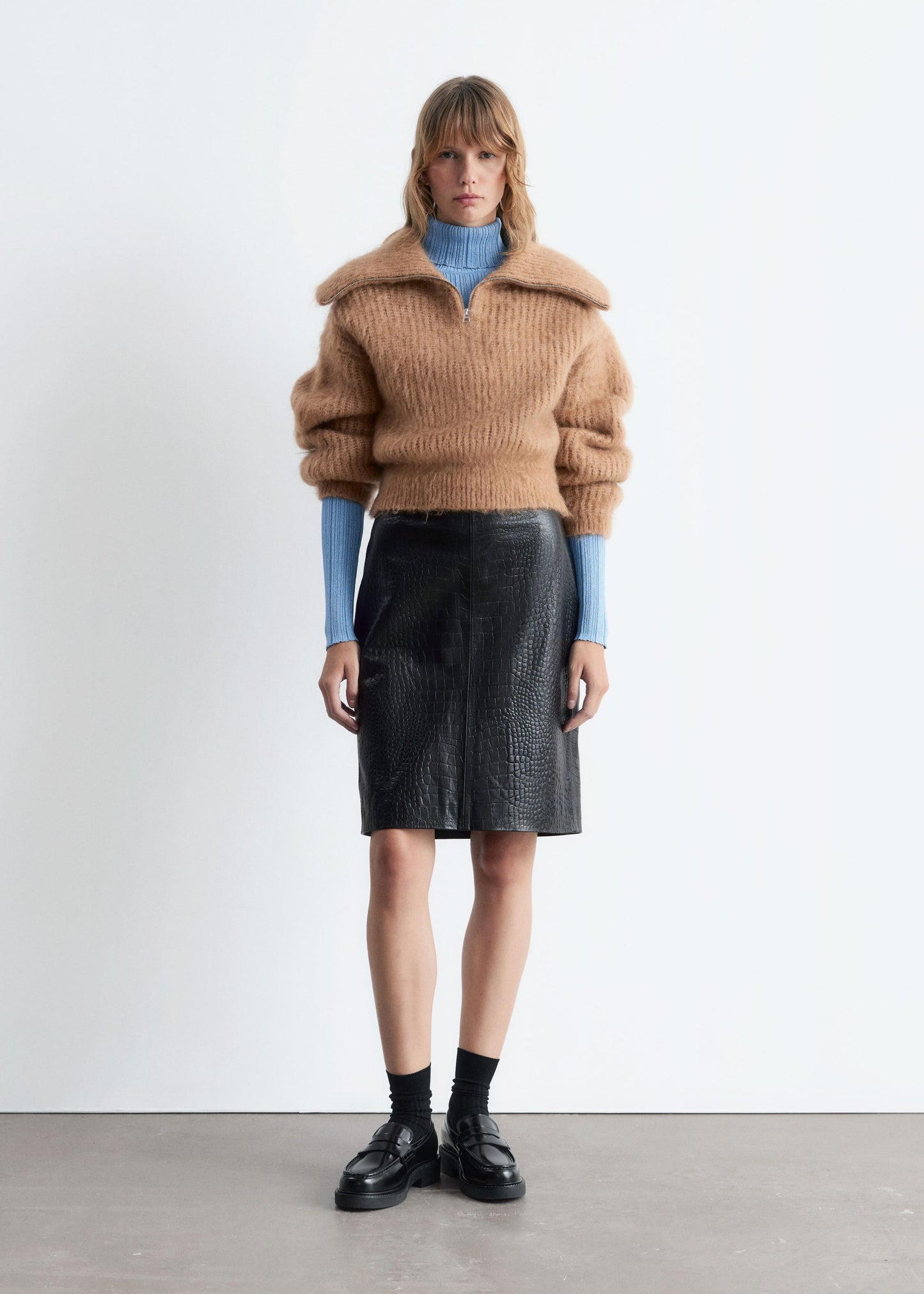 Rib-Knit Zip-Up Sweater