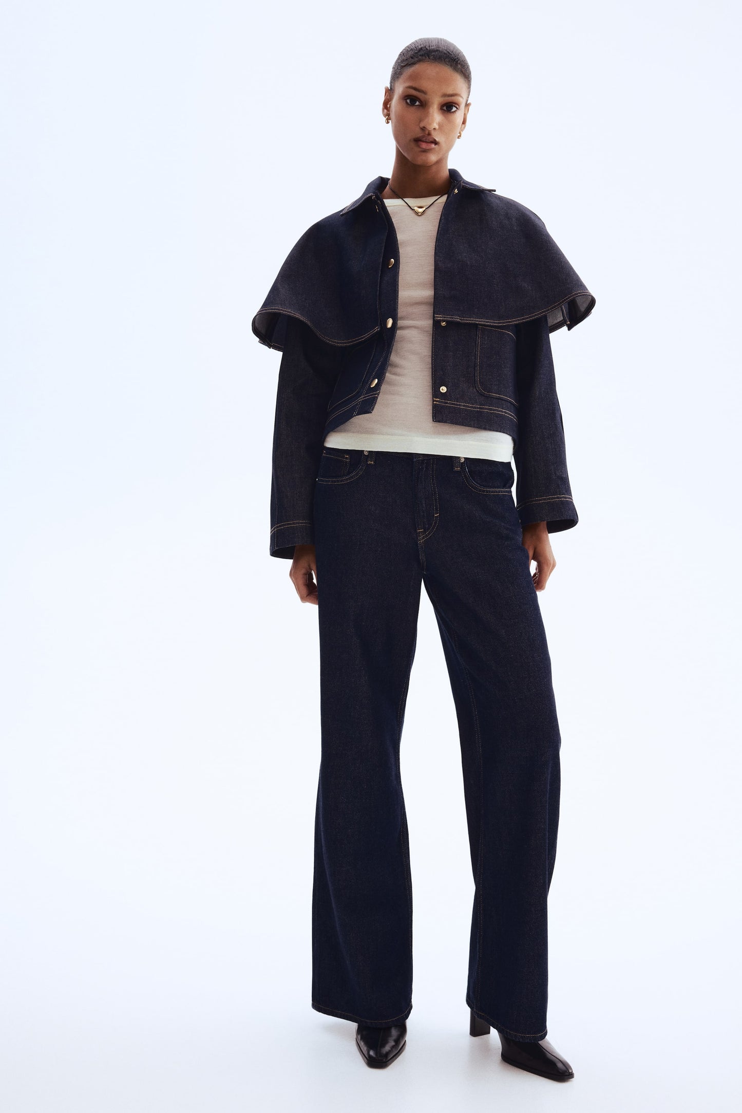 Cape-detail denim jacket