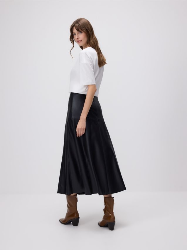 Faux leather midi skirt