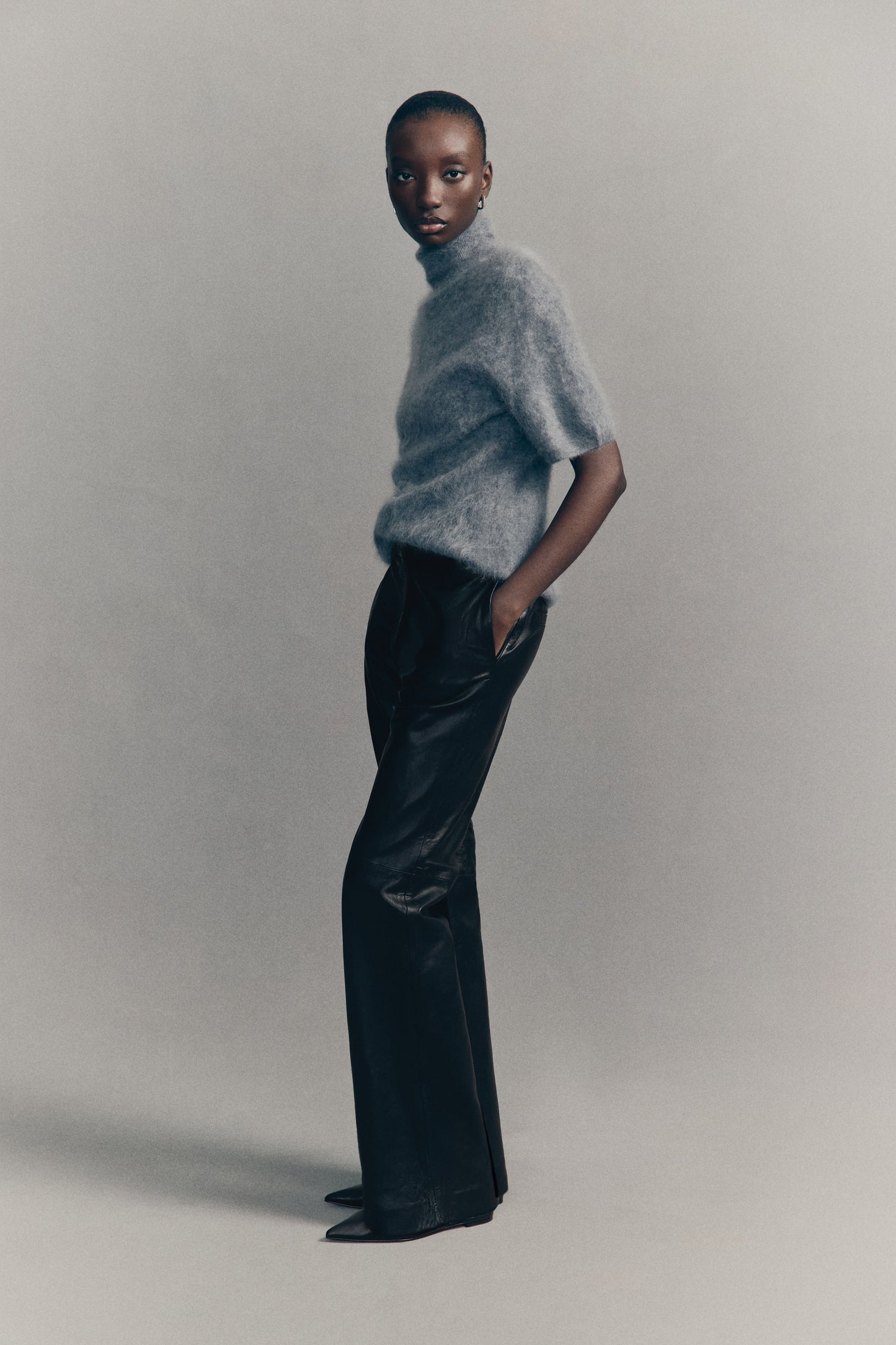 Bootcut leather trousers