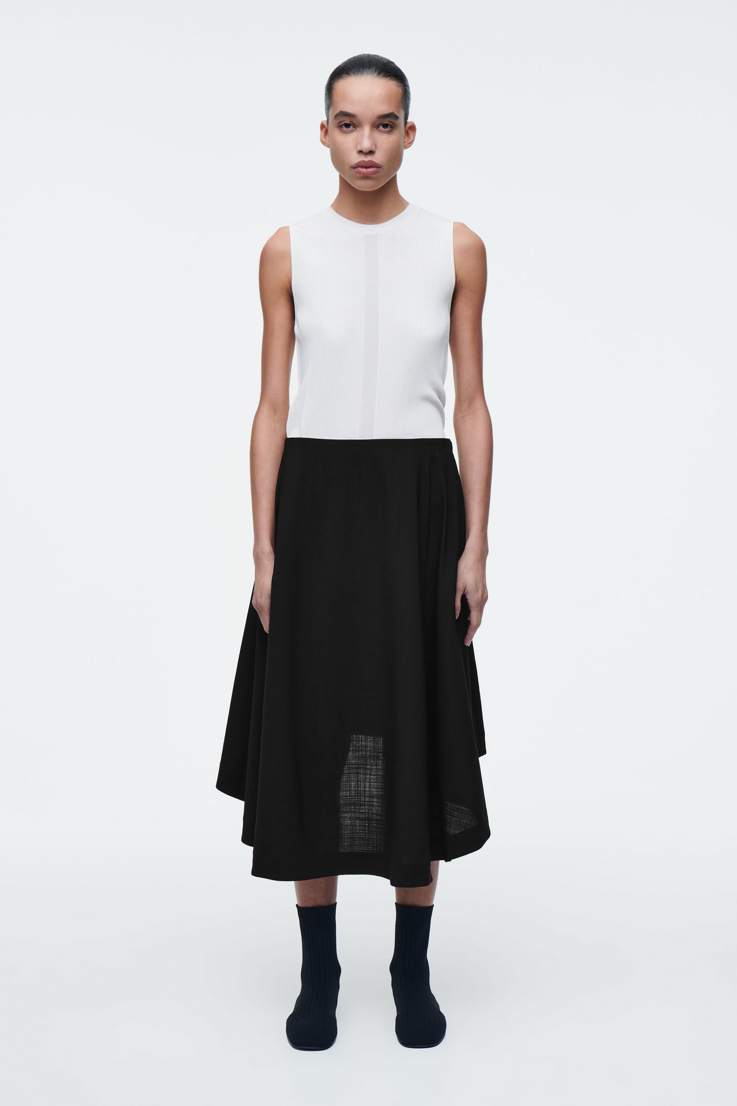 Deconstructed sheer wool skirt