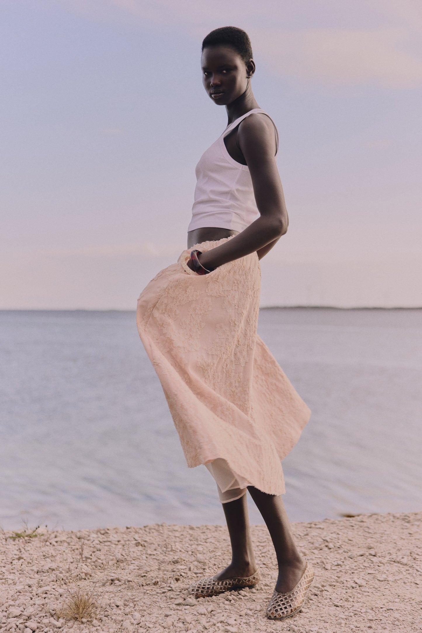 Long jacquard-weave skirt