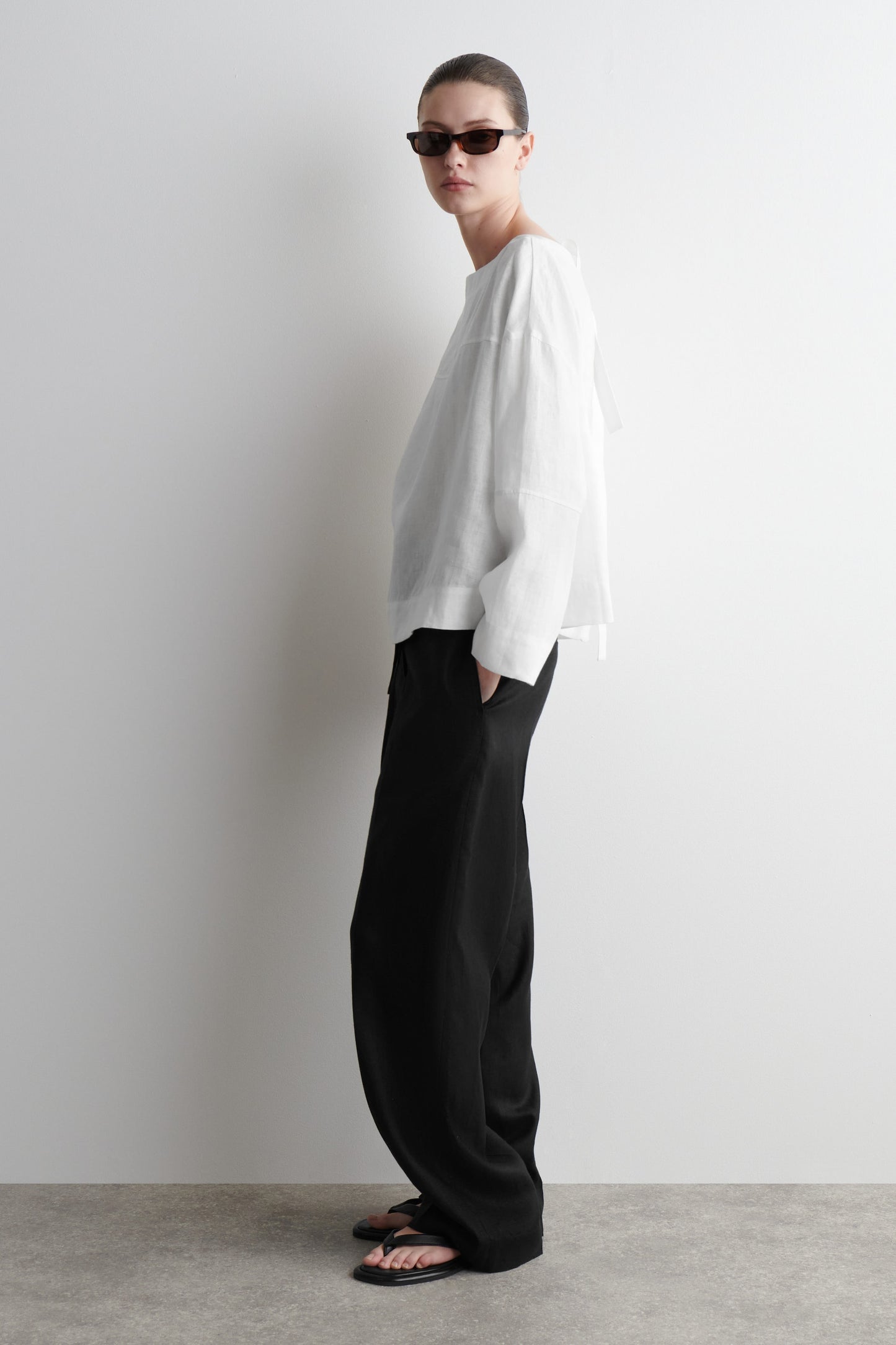 Tie-detail linen blouse
