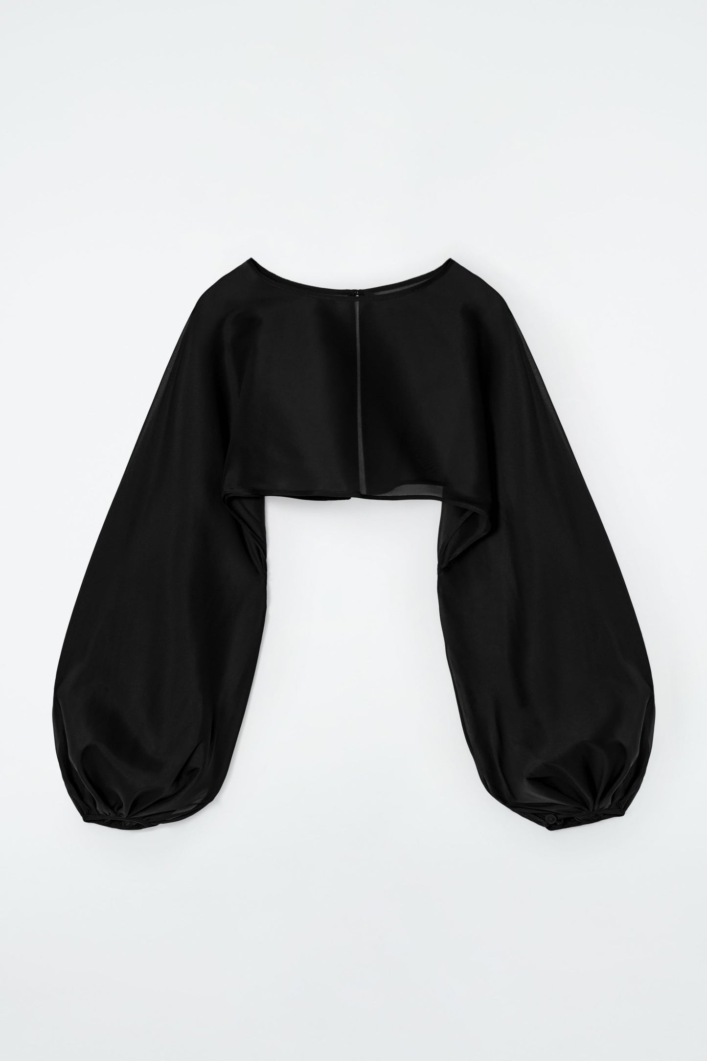 Balloon-sleeve sheer silk hybrid