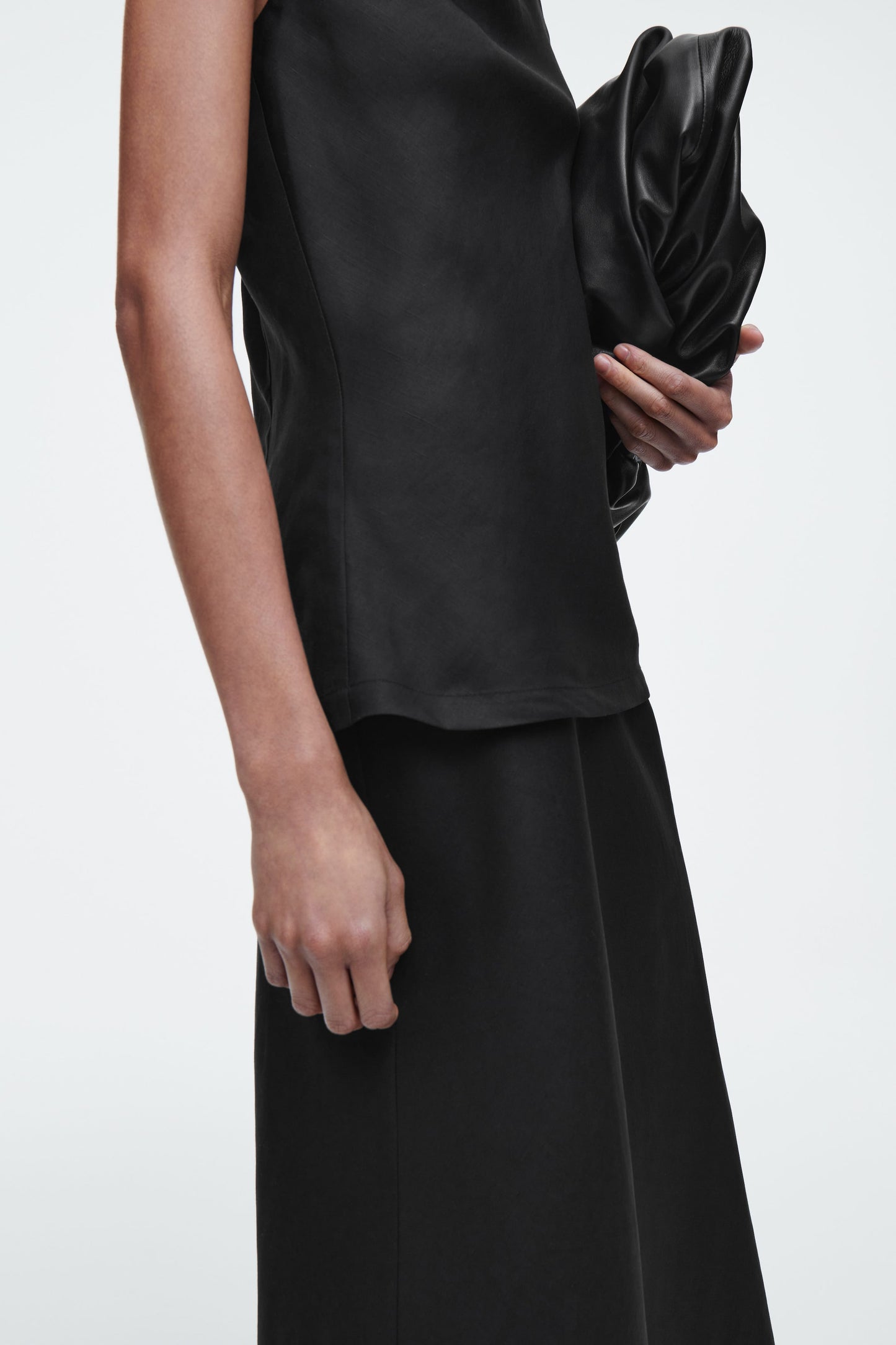 Linen-blend midi column skirt