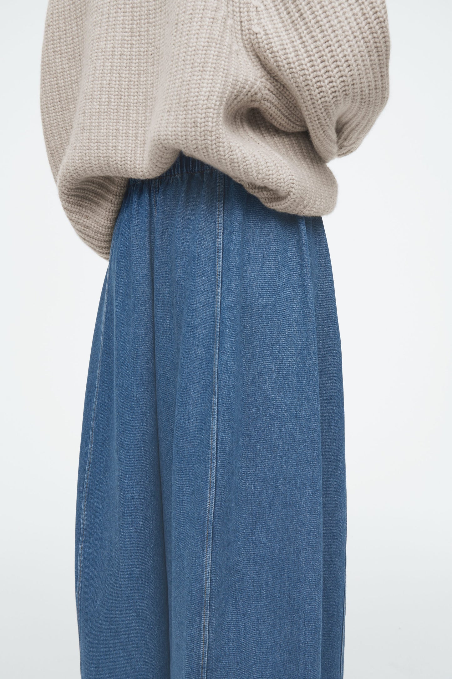 Barrel-Leg Denim Drawstring Trousers